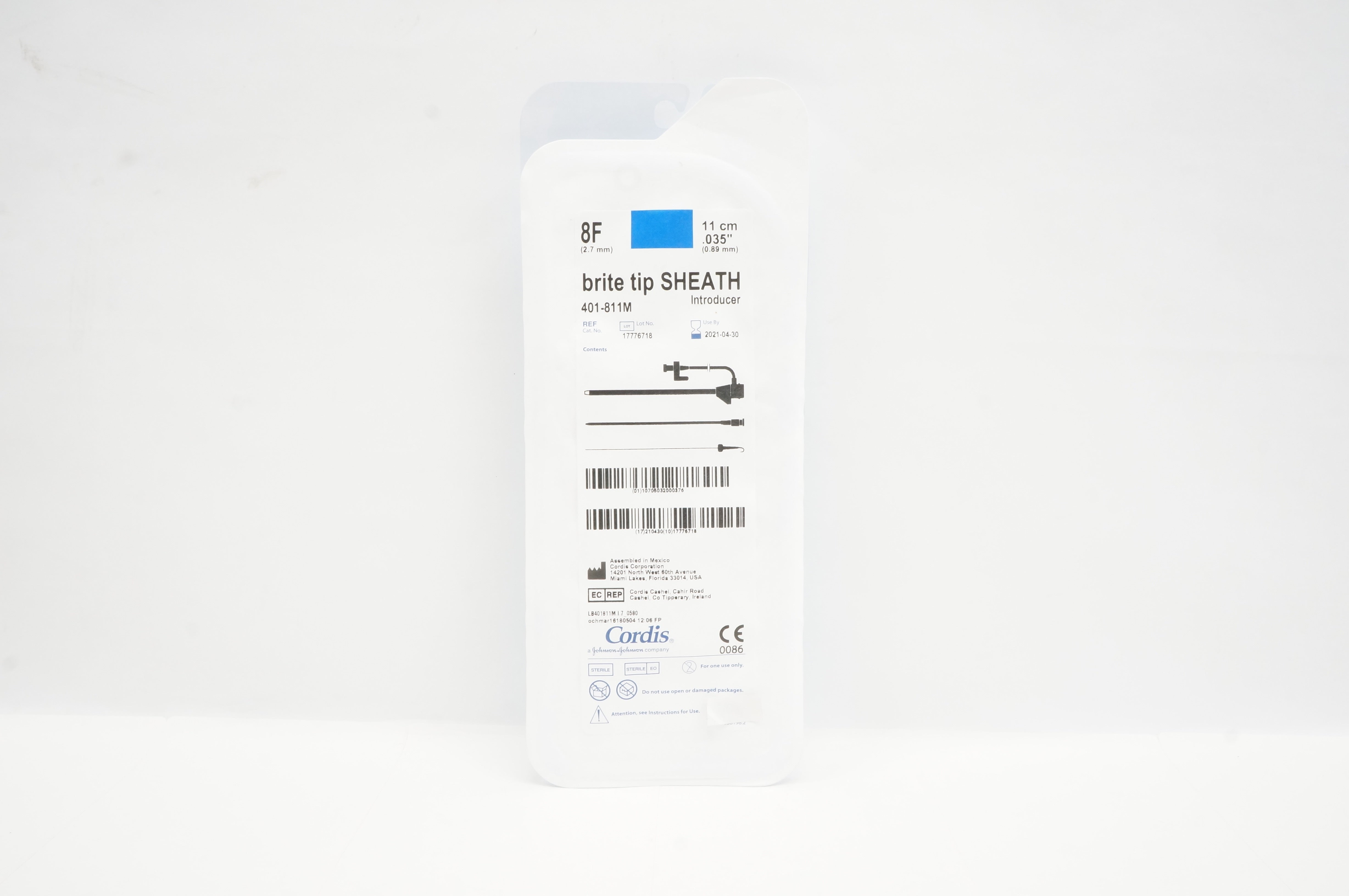 Cordis 401-811M Brite Tip Sheath Introducer 8F x 0.035 (x)