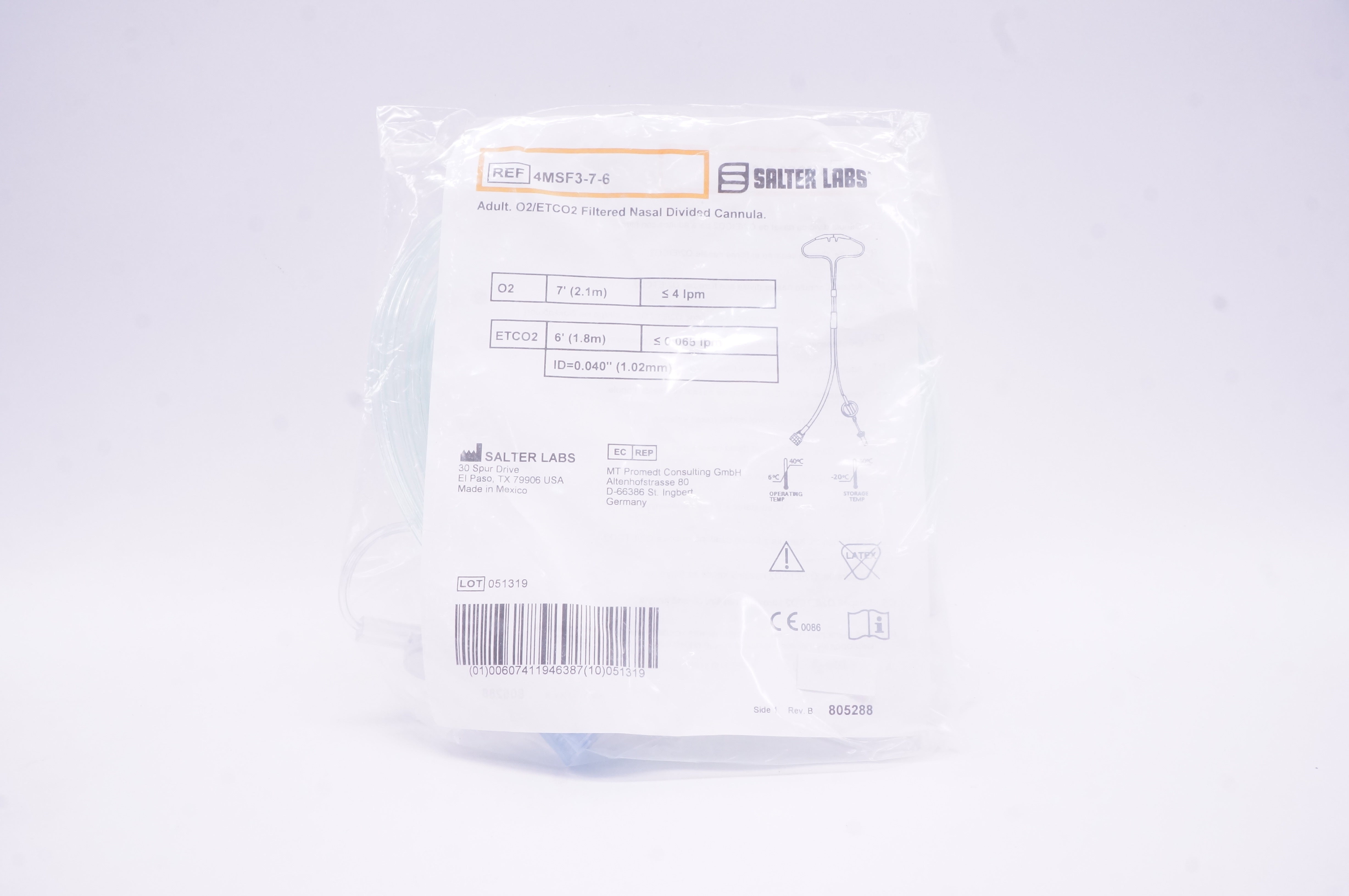 Salter Labs 4MSF3-7-6 O2/ETCO2 Filtered Nasal Divided Cannula 7inch x 6inch