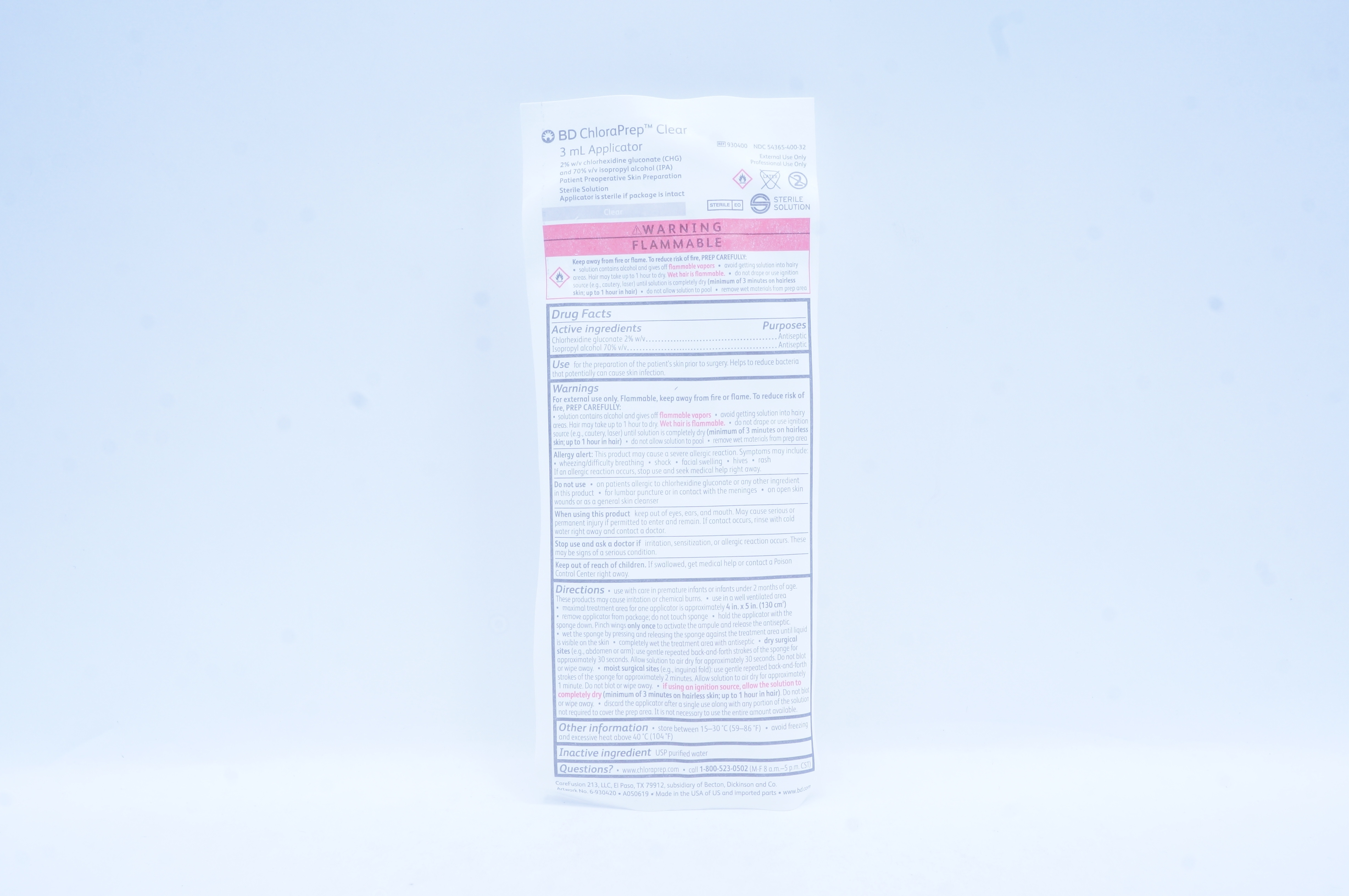 BD 930400 ChloraPrep Clear 3mL Applicator