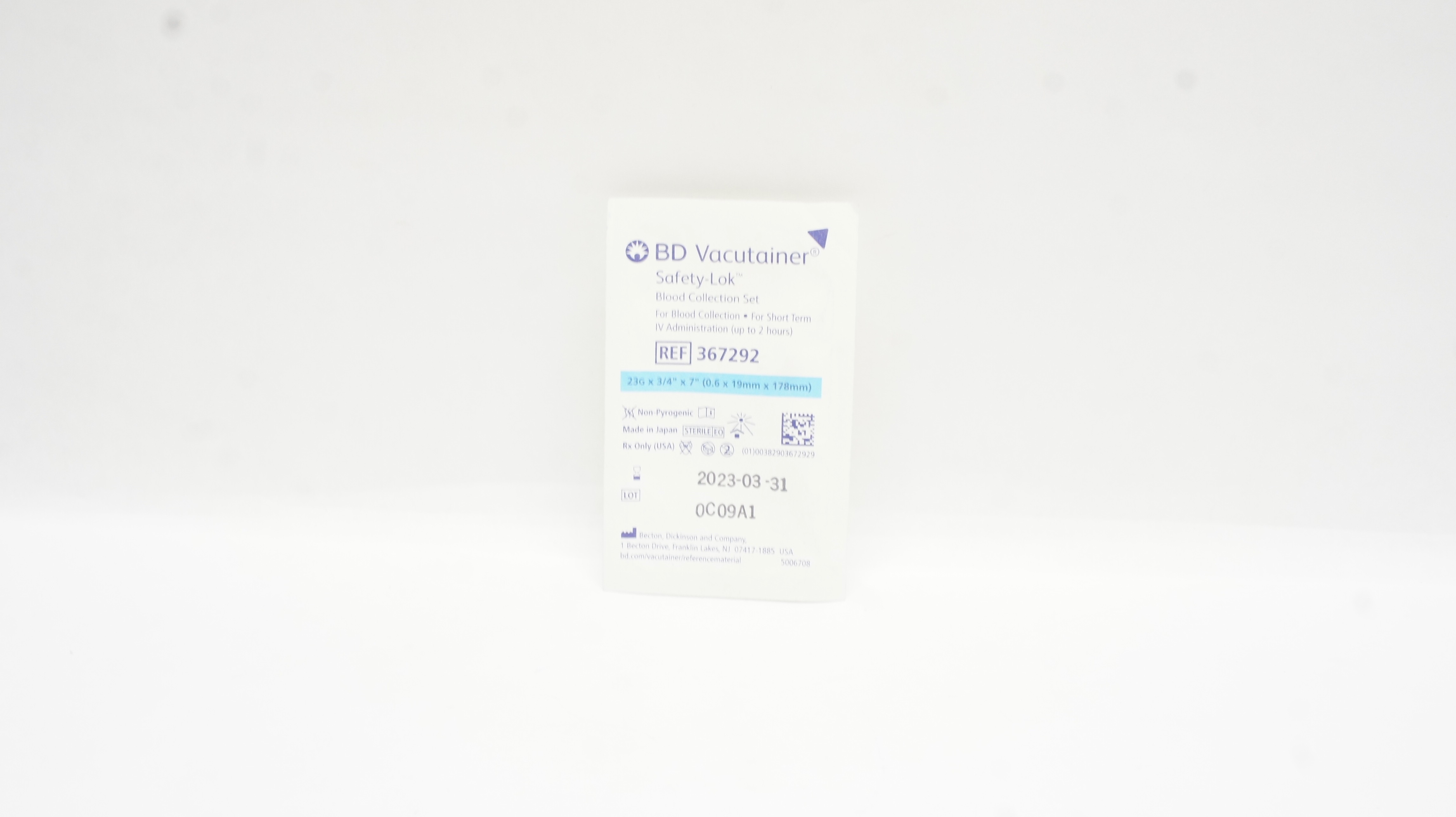BD 367292 Vacutainer Safety-Lok Blood Collection Set 23G x 3/4inch x 7inch (x)