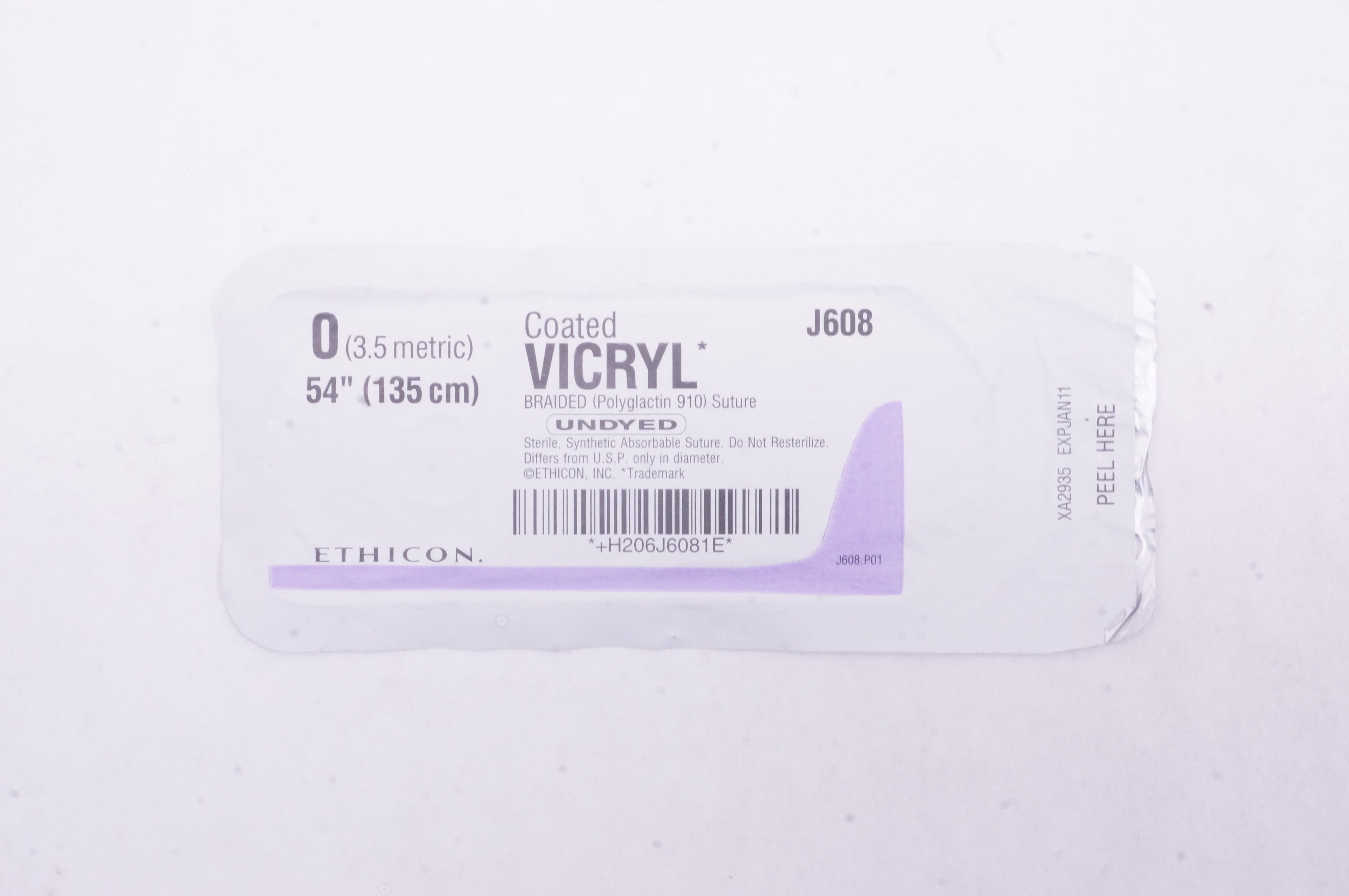 Ethicon J608 0 VICRYL (Polyglactin 910) Stre Undyed Braided 54inch (x)