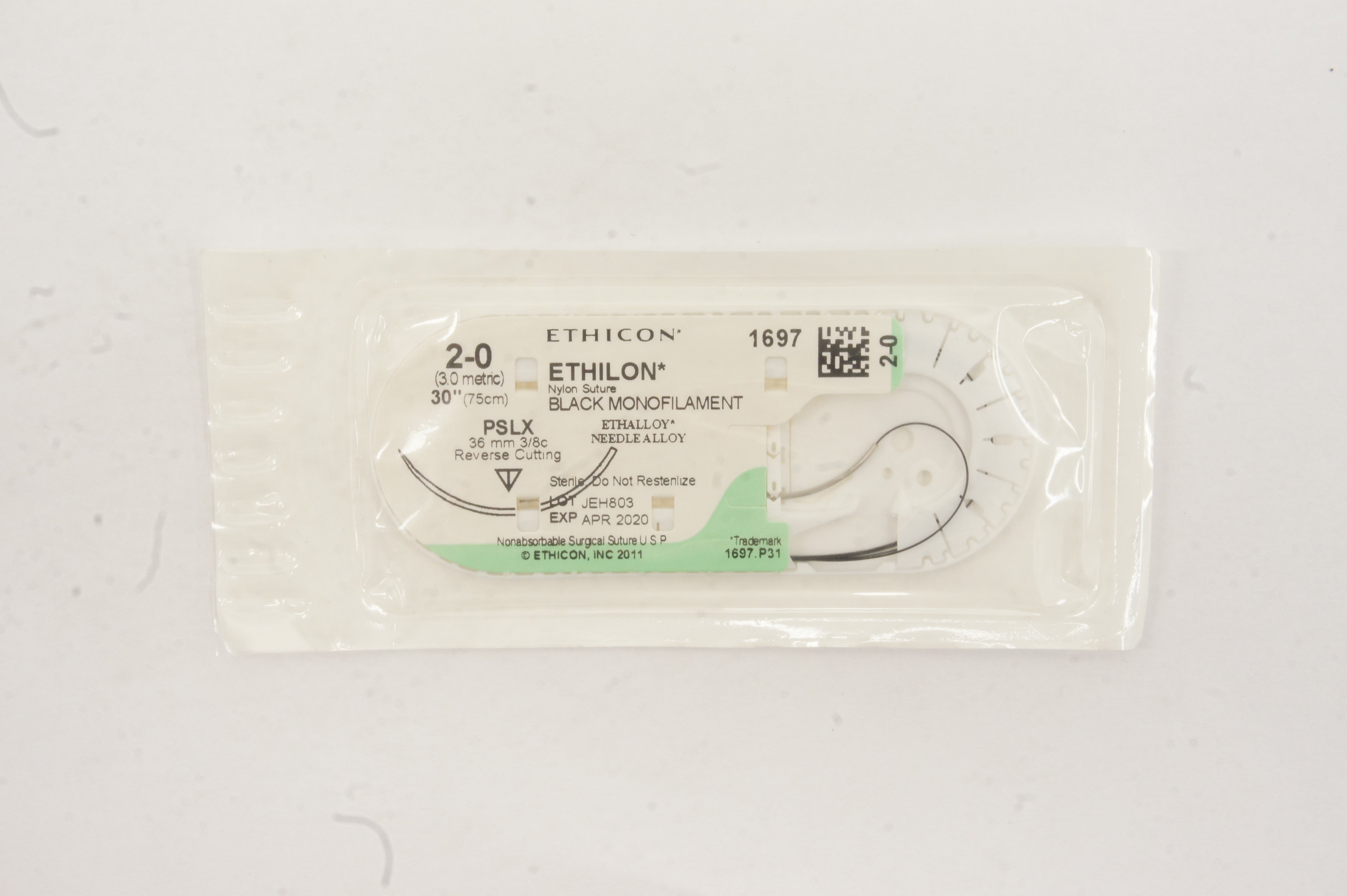 Ethicon 1697 2-0 ETHILON PSLX 36mm 3/8c Reverse Cutting 30inch (x)