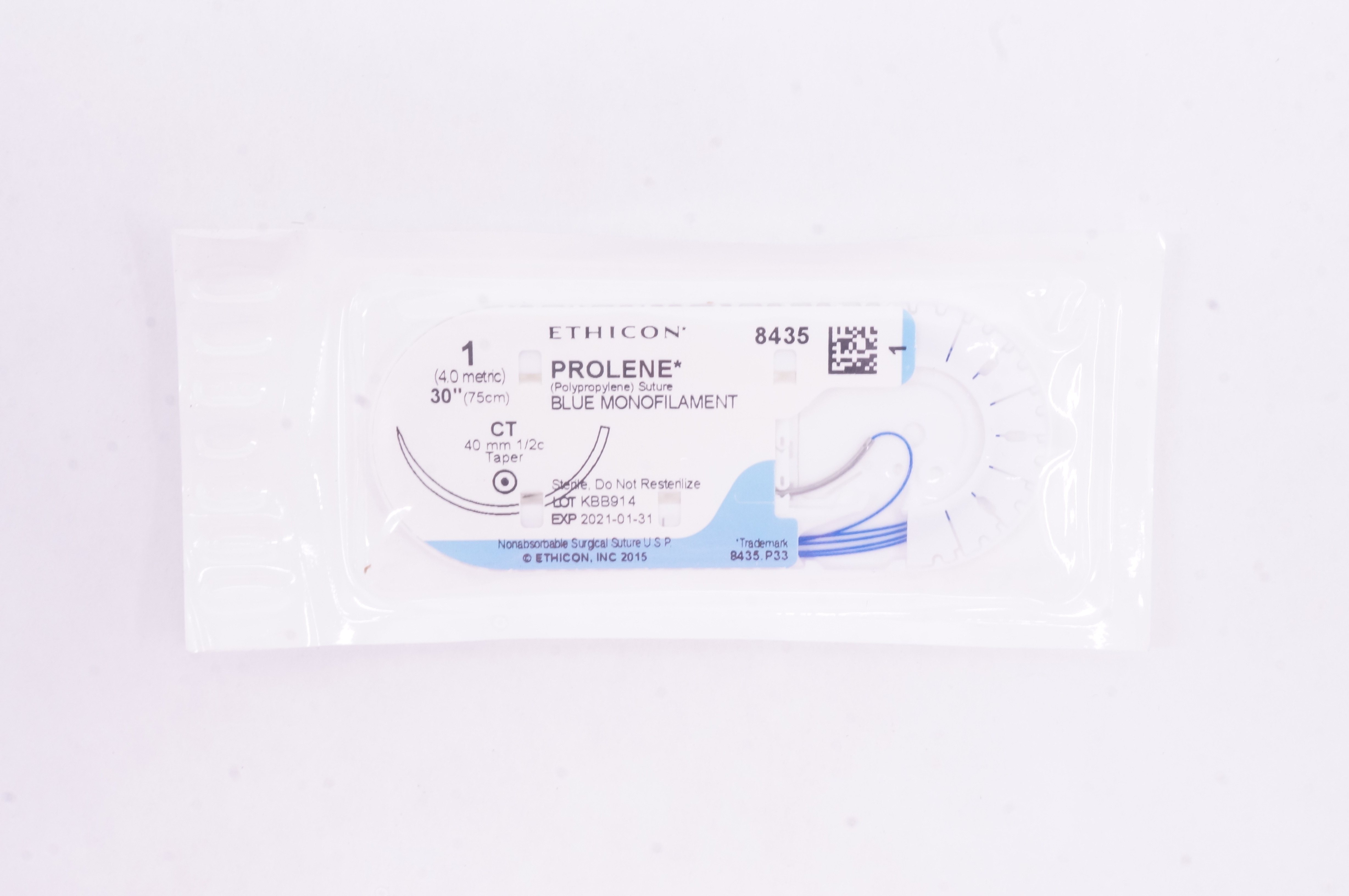 Ethicon 8435 1 Prolene Polypropylene Stre CT 40mm 1/2c Taper, 30 inch (x)