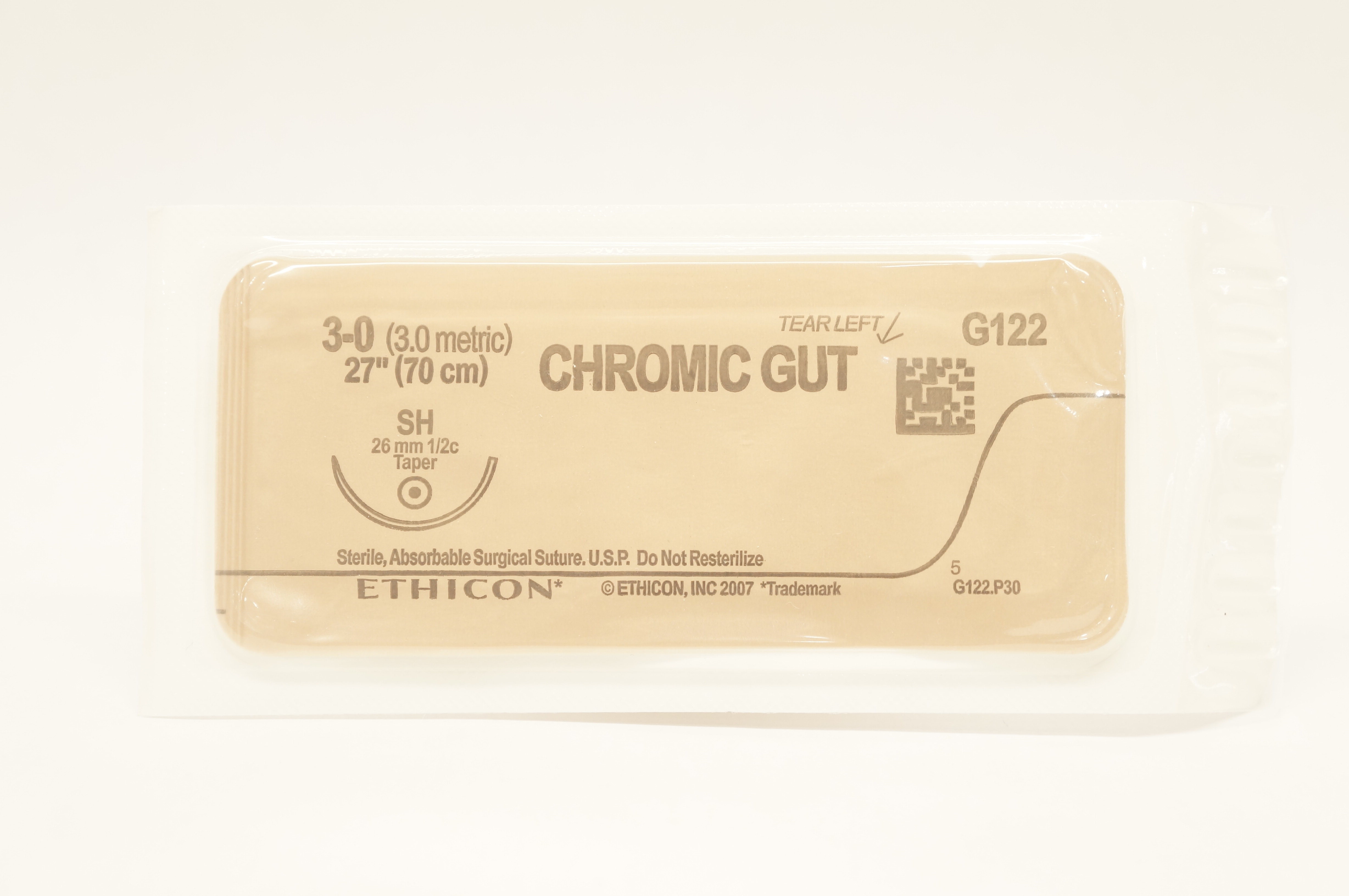 Ethicon G122 3-0 CHROMIC GUT, SH, 26mm 1/2c Taper, 27inch