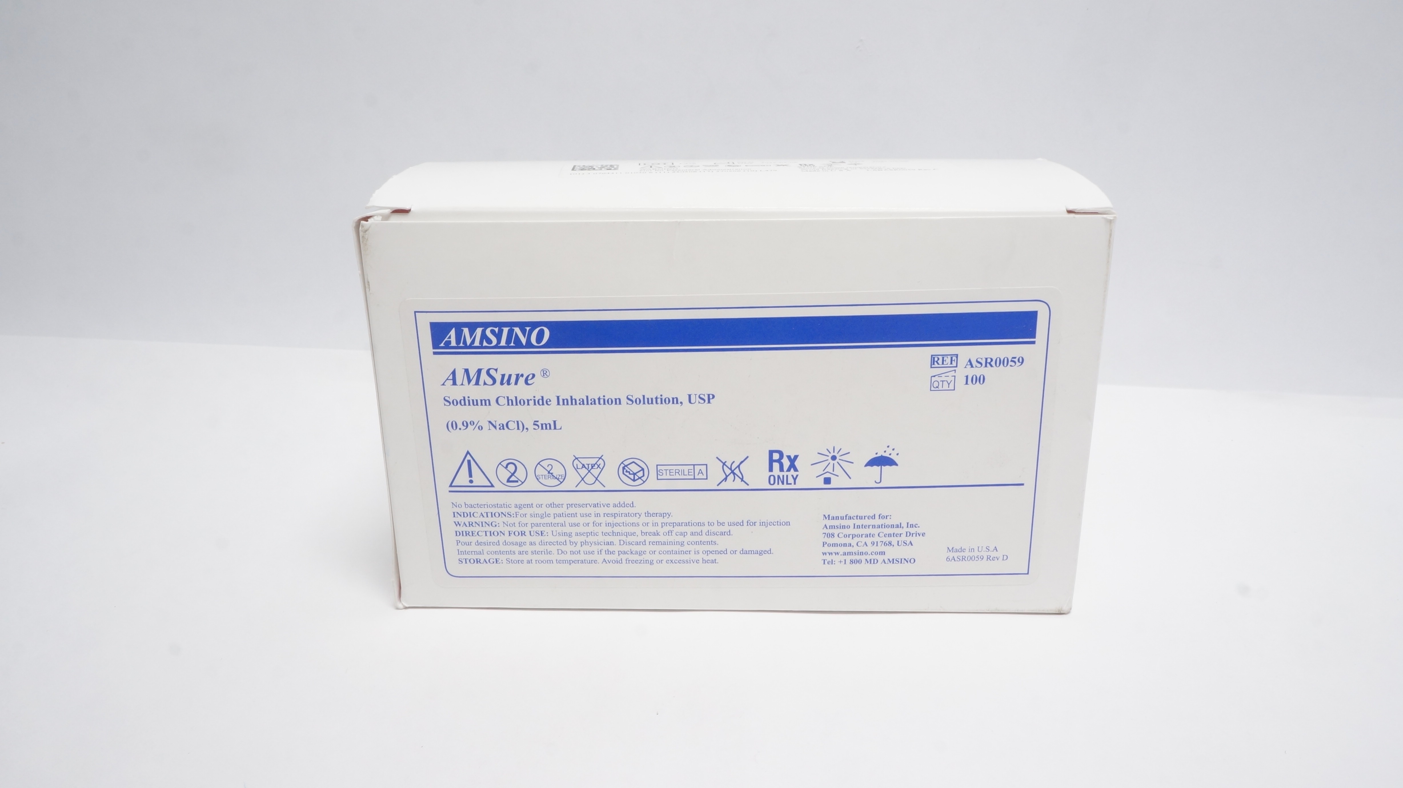Amsino ASR0059 Sodium Chloride Inhalation Solution 0.9% USP, 5ml  - Box of 100