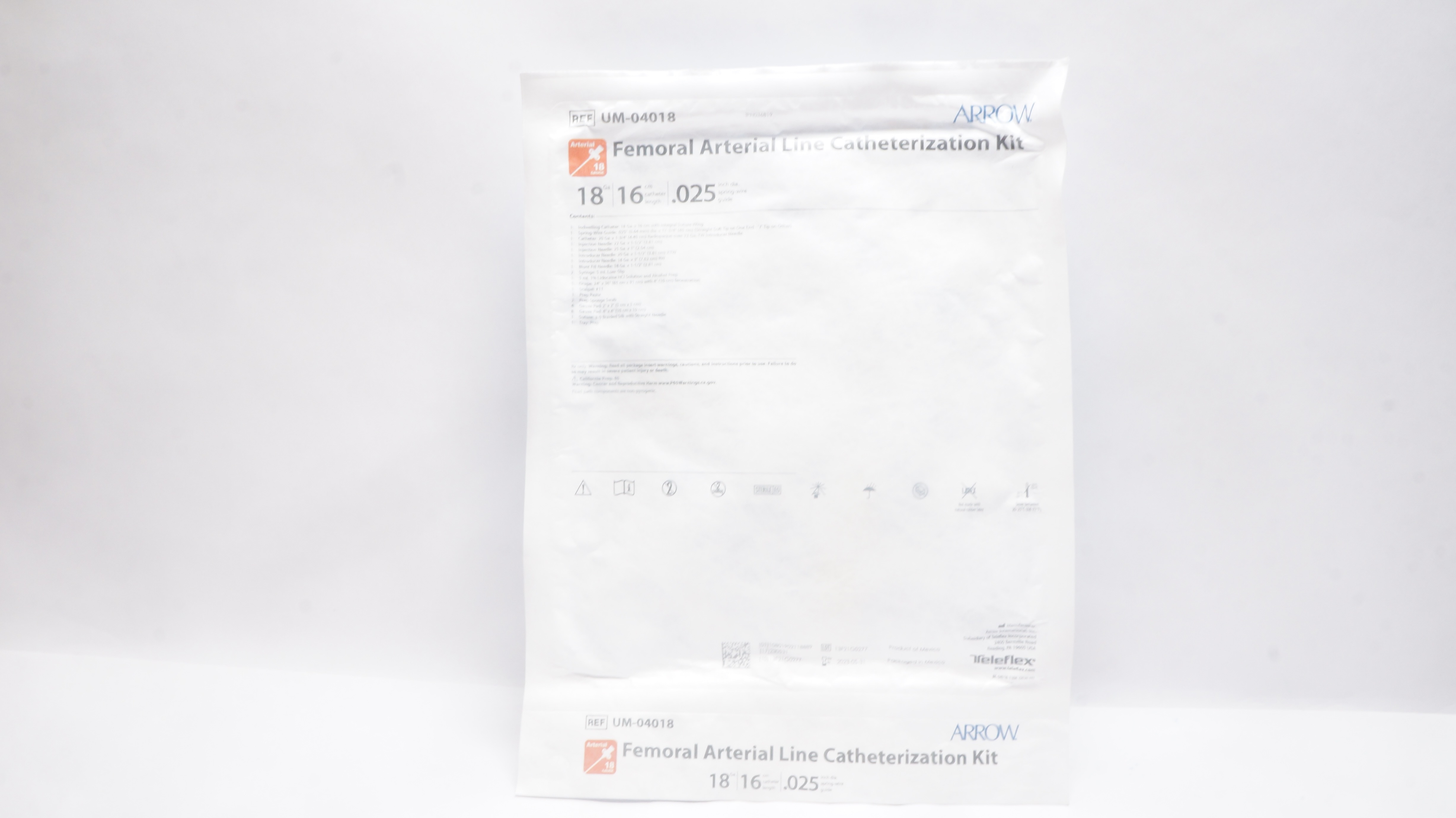 Arrow UM-04018 Femoral Arterial Line Cath. Kit 18Ga x 16 cm x 0.025 inch (x)