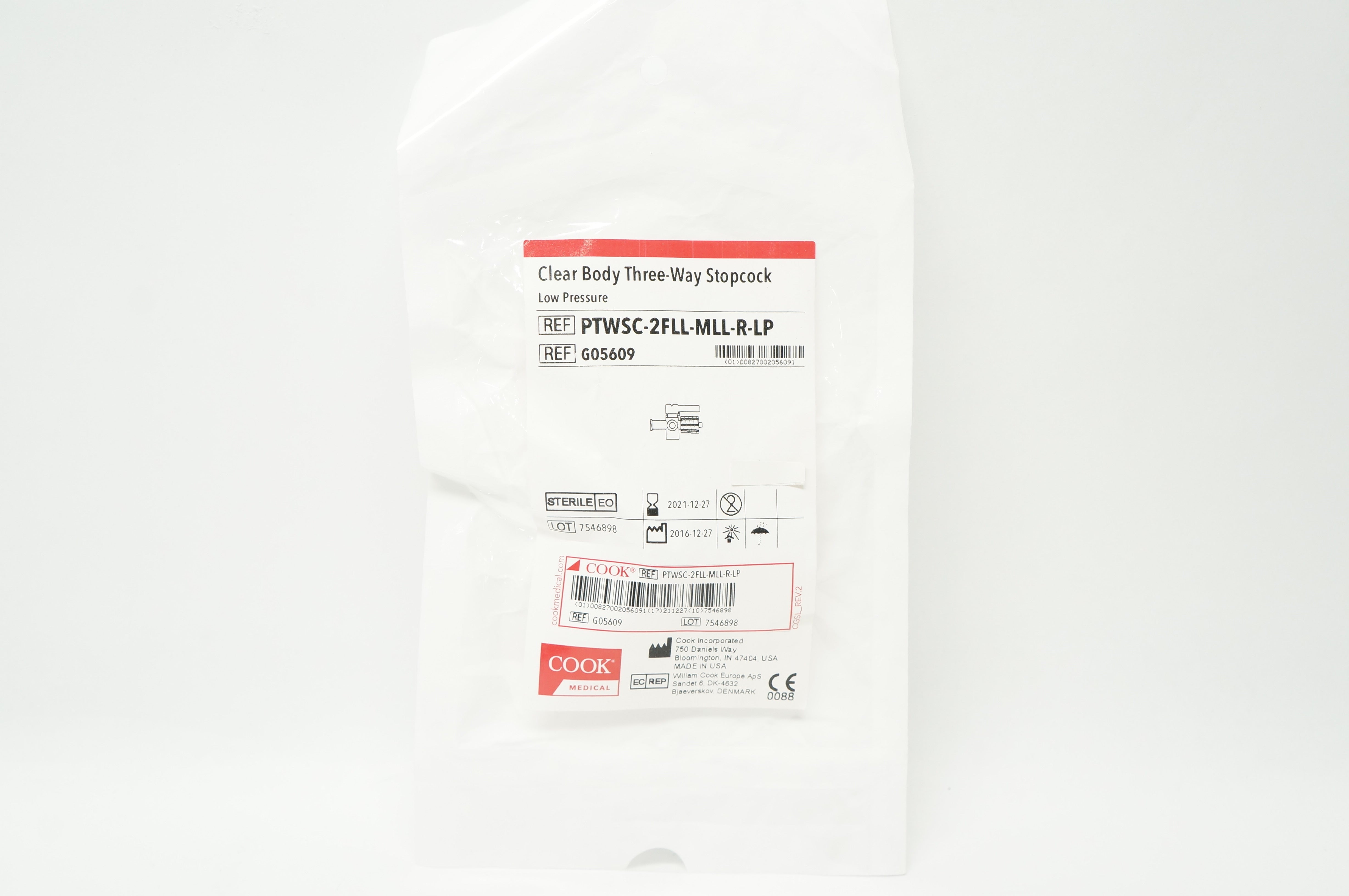 Cook Medical G05609 Clear Body Three-Way Stopcock