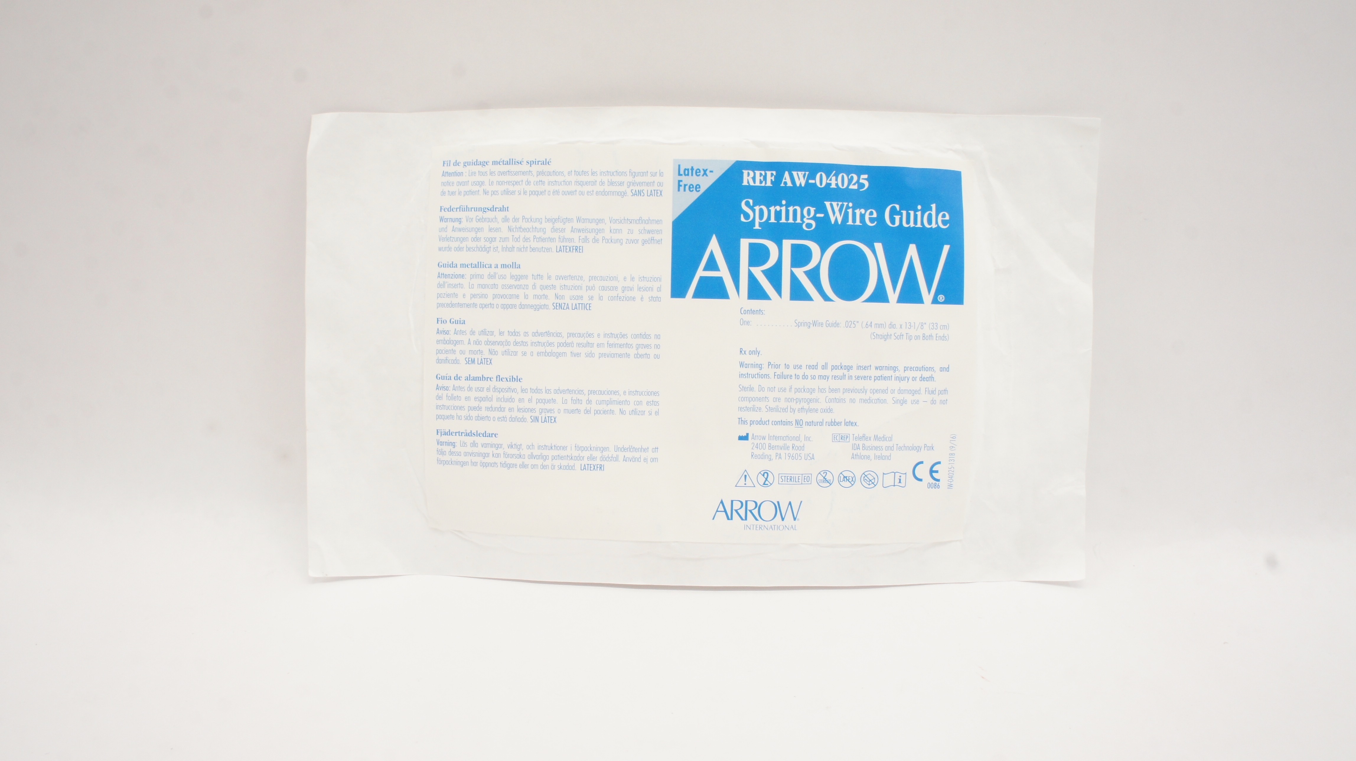 Arrow AW-04025 Spring-Wire Guide Straight Soft Tip .025inch x 13-1/8inch