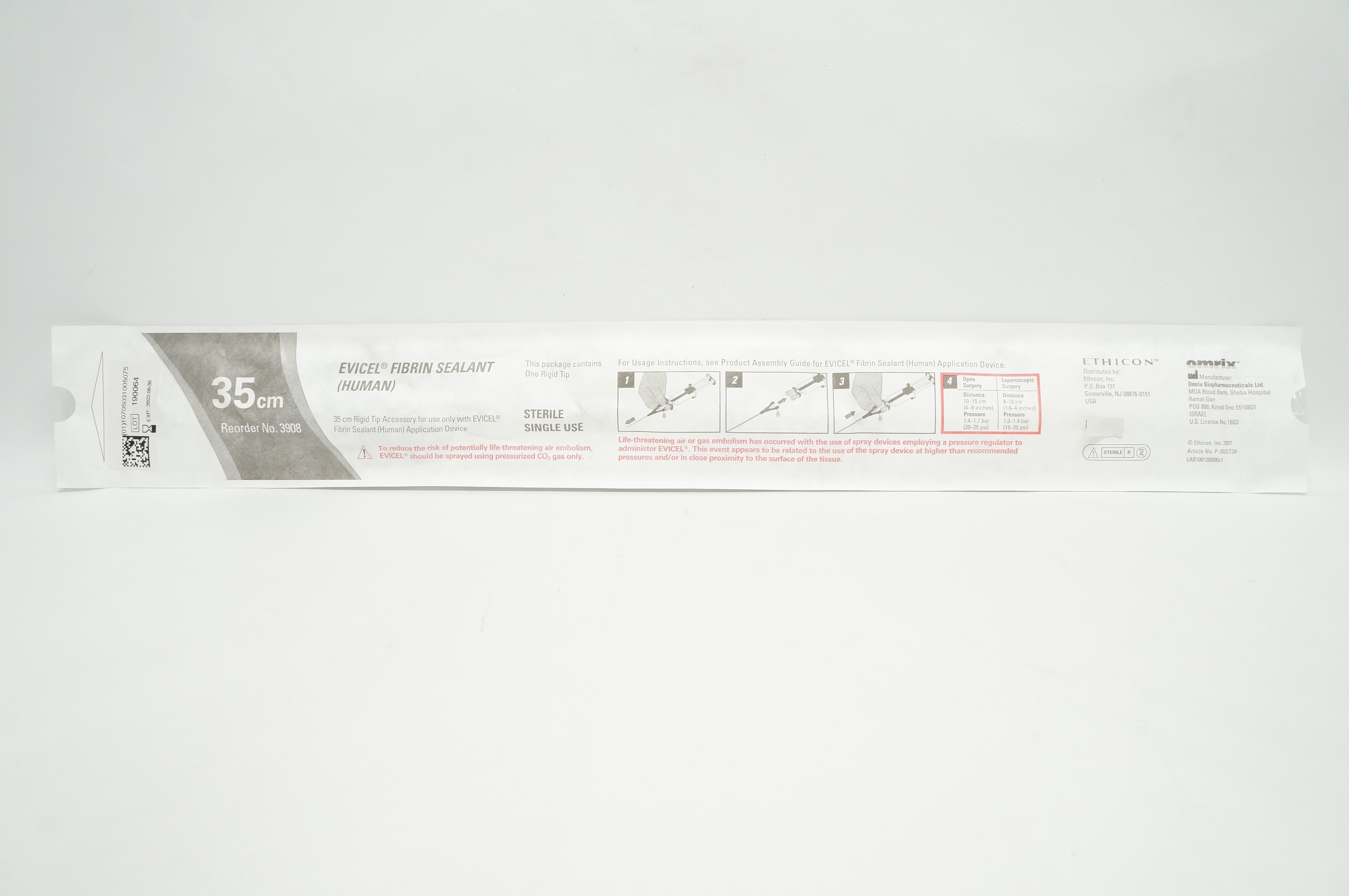 Ethicon 3908 EVICEL Fibrin Sealant (Human) 35cm 3 Rigid Tips