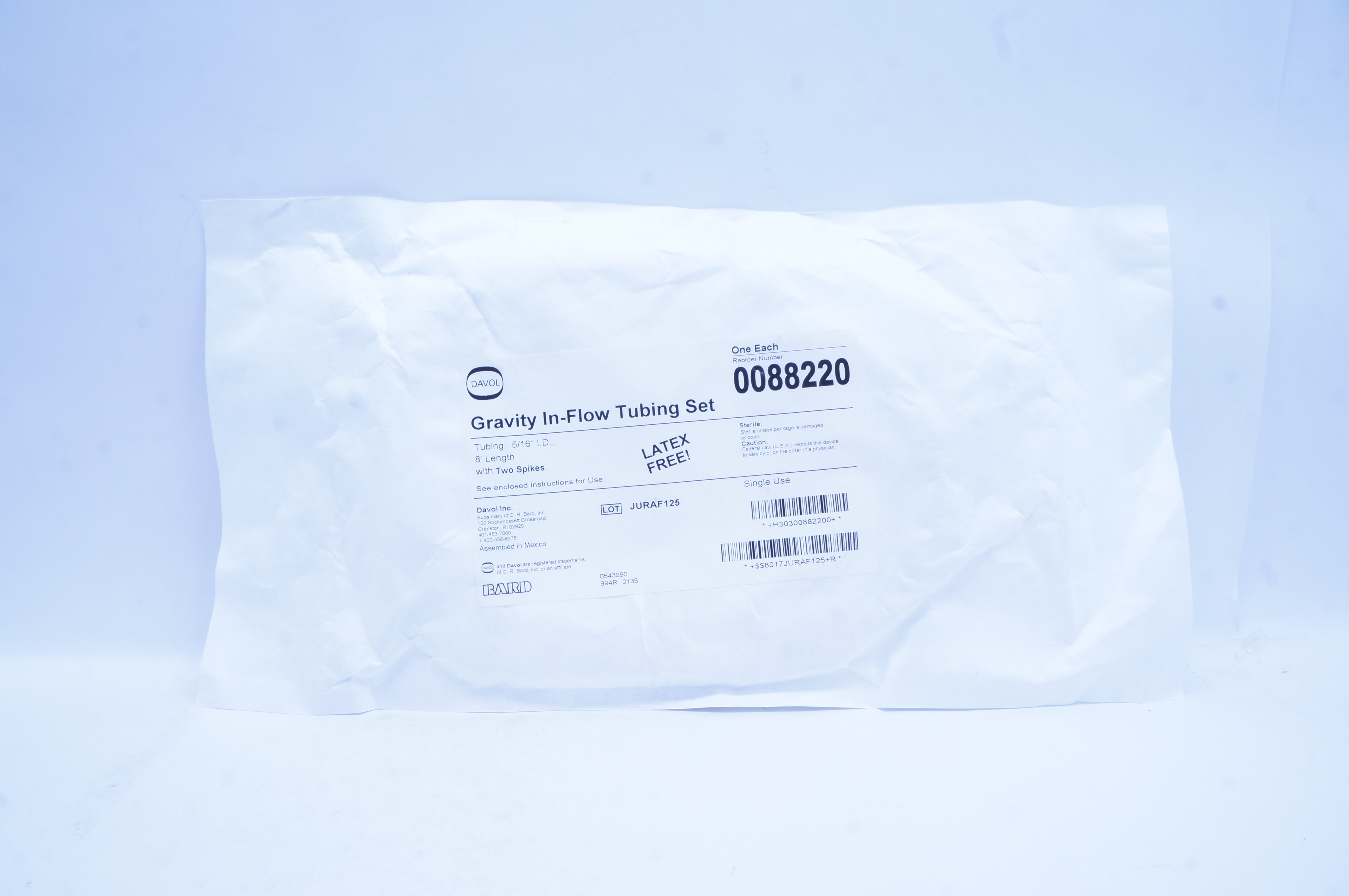 Bard 0088220 Gravity In-Flow Tubing Set 5/16inch x 8F with Two Spikes