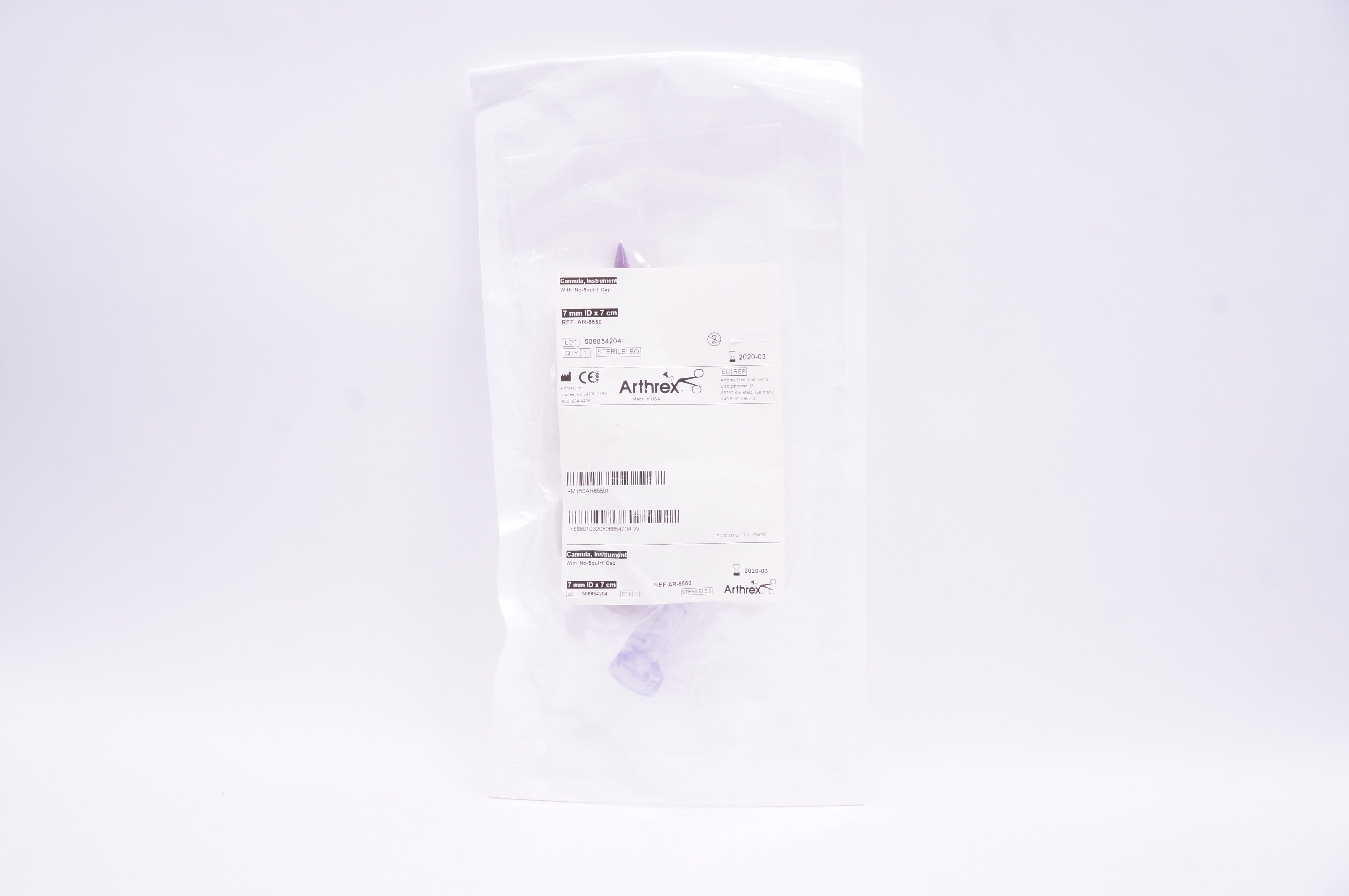 Arthrex AR-6550 Cannula Instruments with No-Squirt Cap 7mm x 7cm (x)