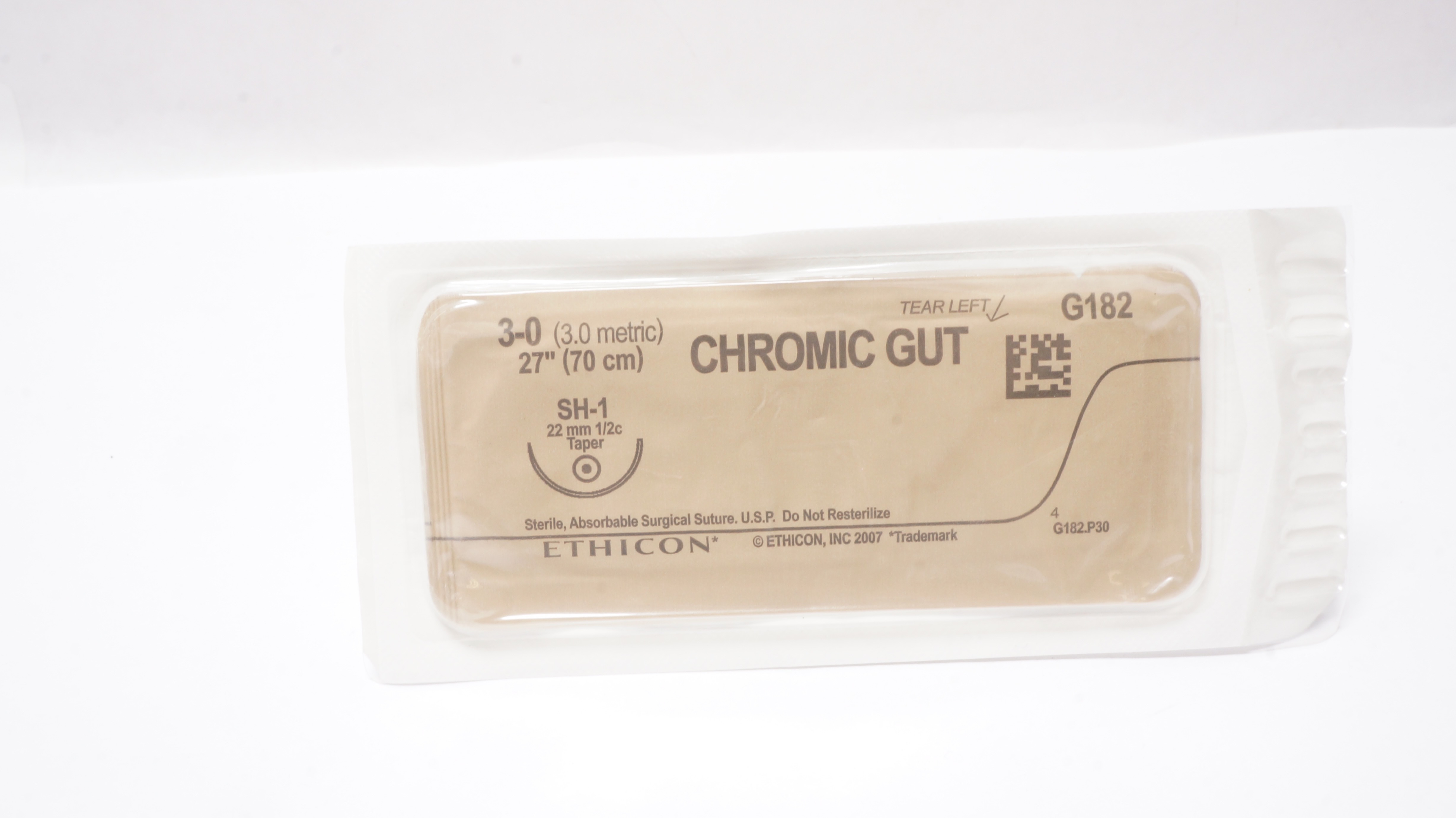 Ethicon G182 3-0 CHROMIC GUT, SH-1, 22mm 1/2c Taper, 27inch (x)