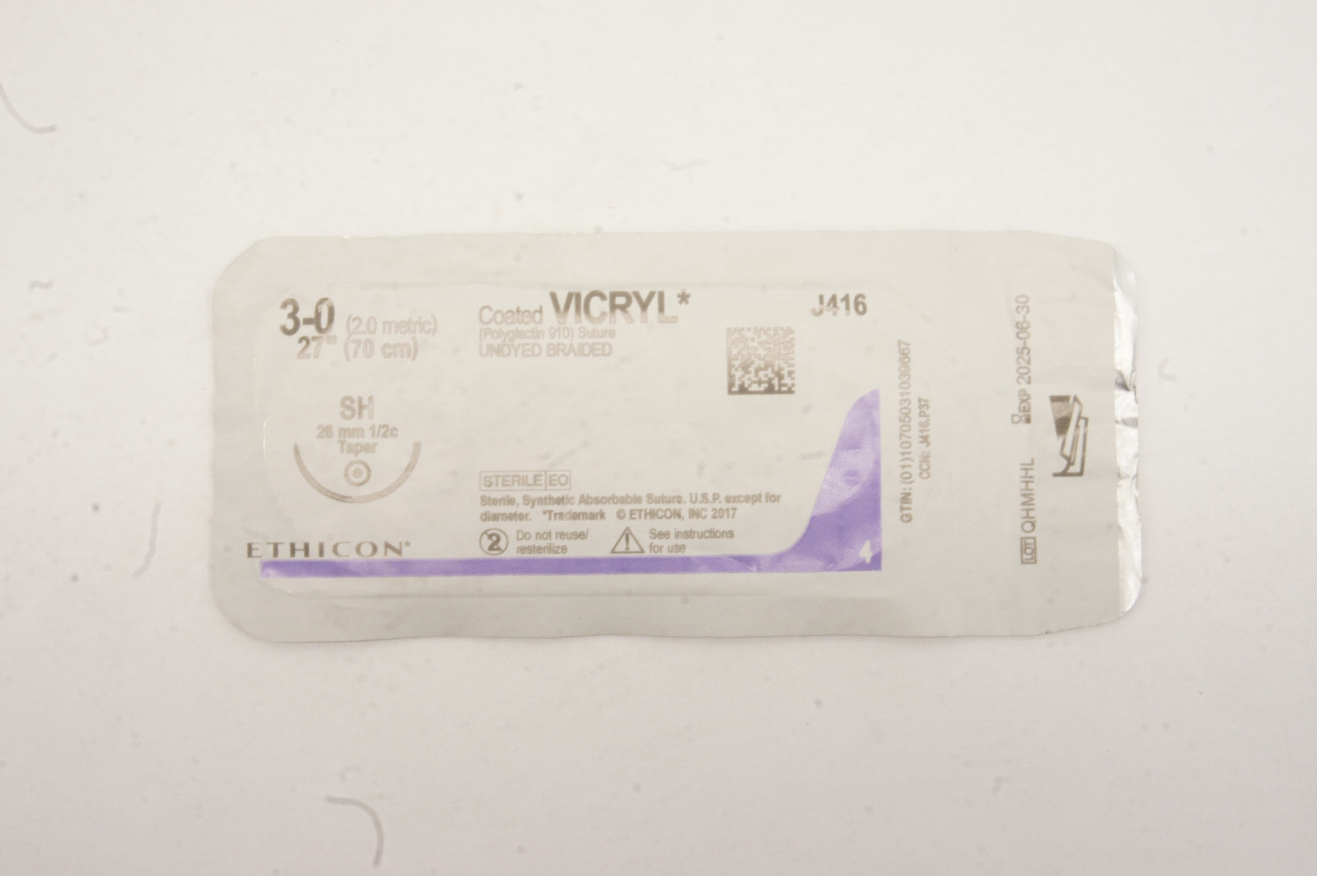 Ethicon J416 3-0 Coated VICRYL Stre SH 26mm 1/2c Taper 27inch