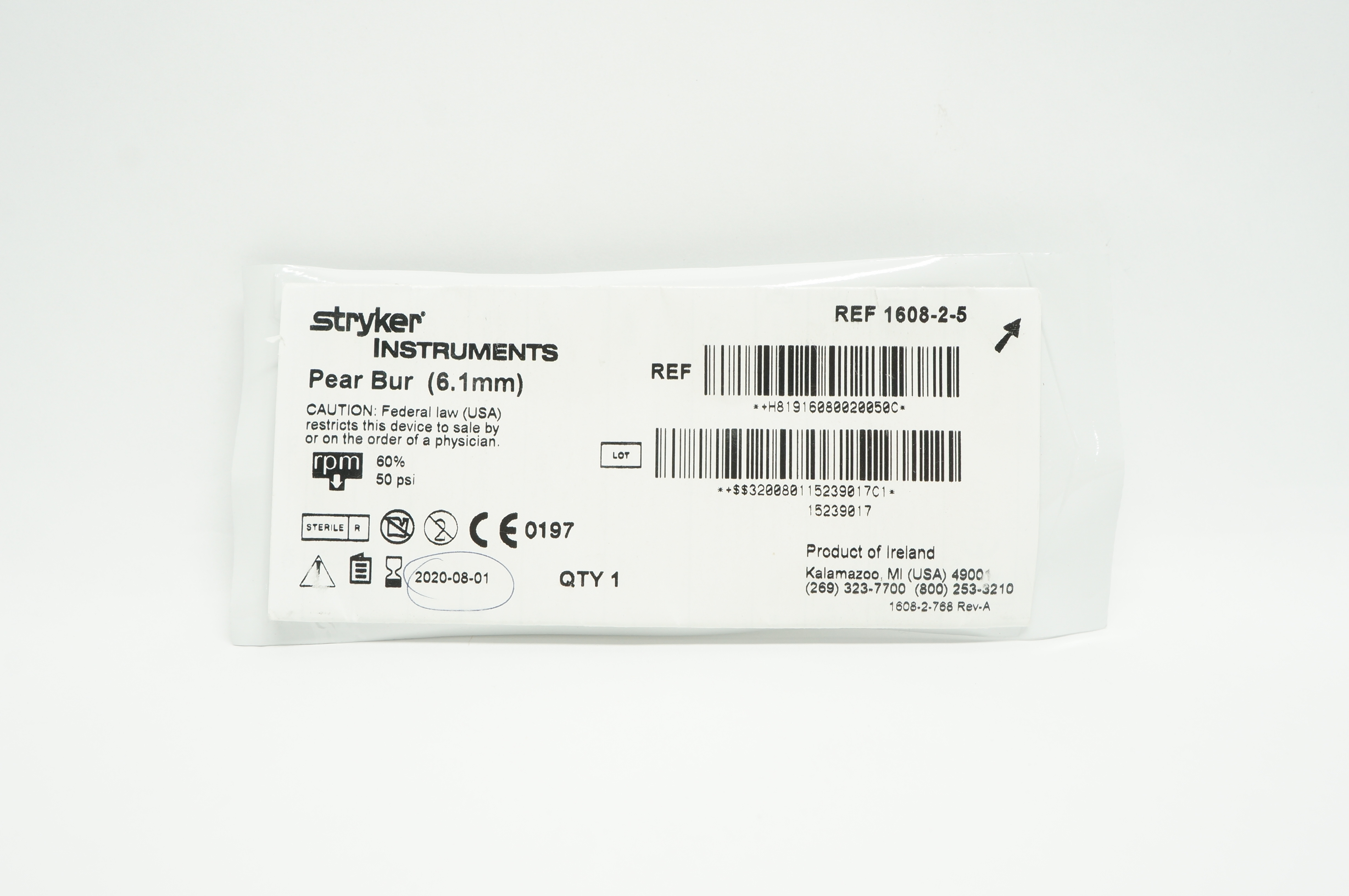 Stryker 1608-2-5 Pear Bur 6.1mm (x)