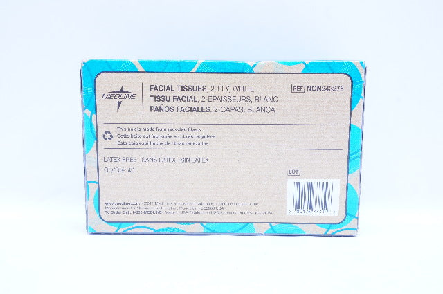 Medline NON243275 Facial Tissues, 2-Ply, White - Box of 40