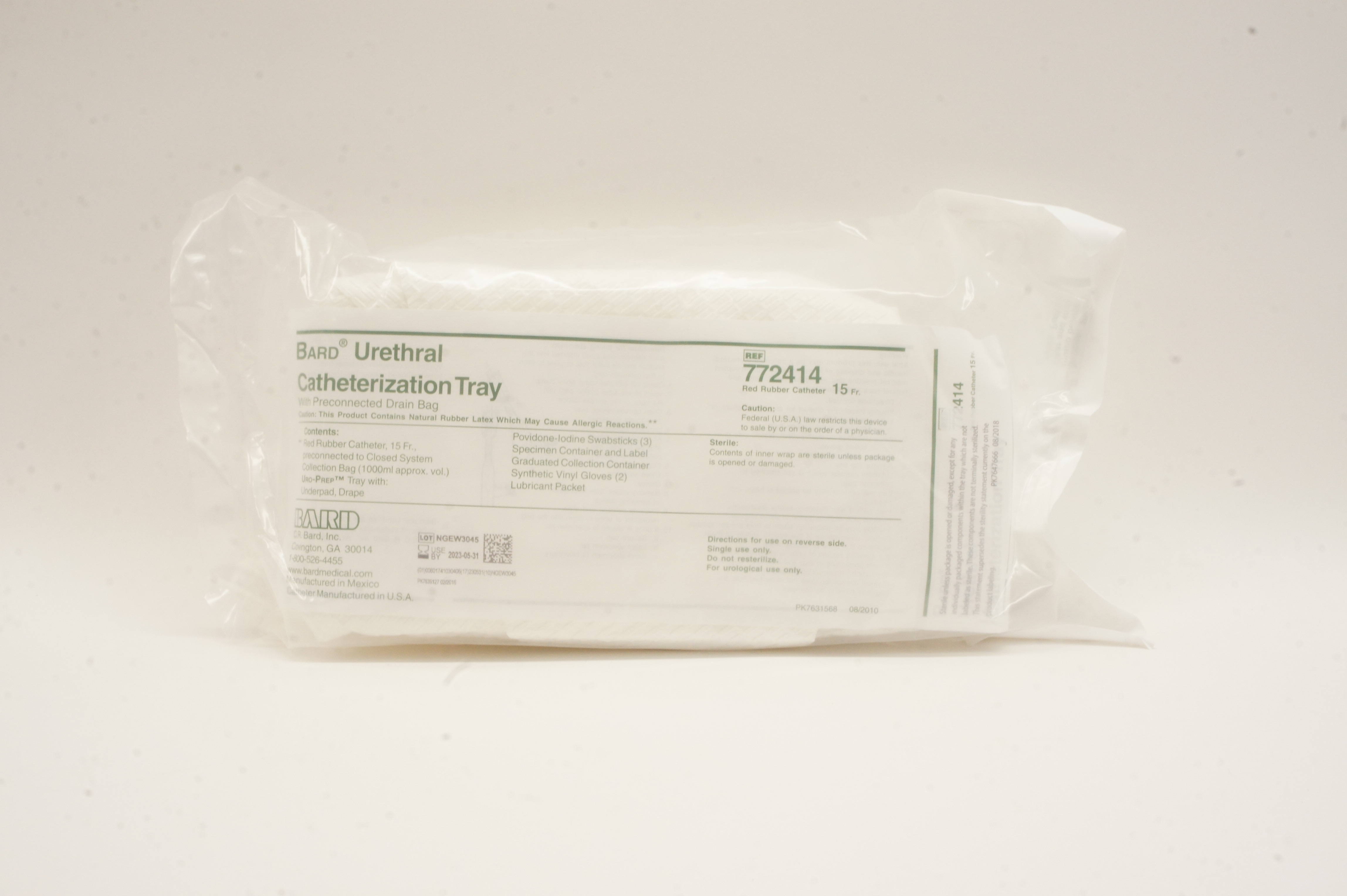 Bard 772414 Urethral Catheterization Tray Red Rubber Cath. 15Fr.