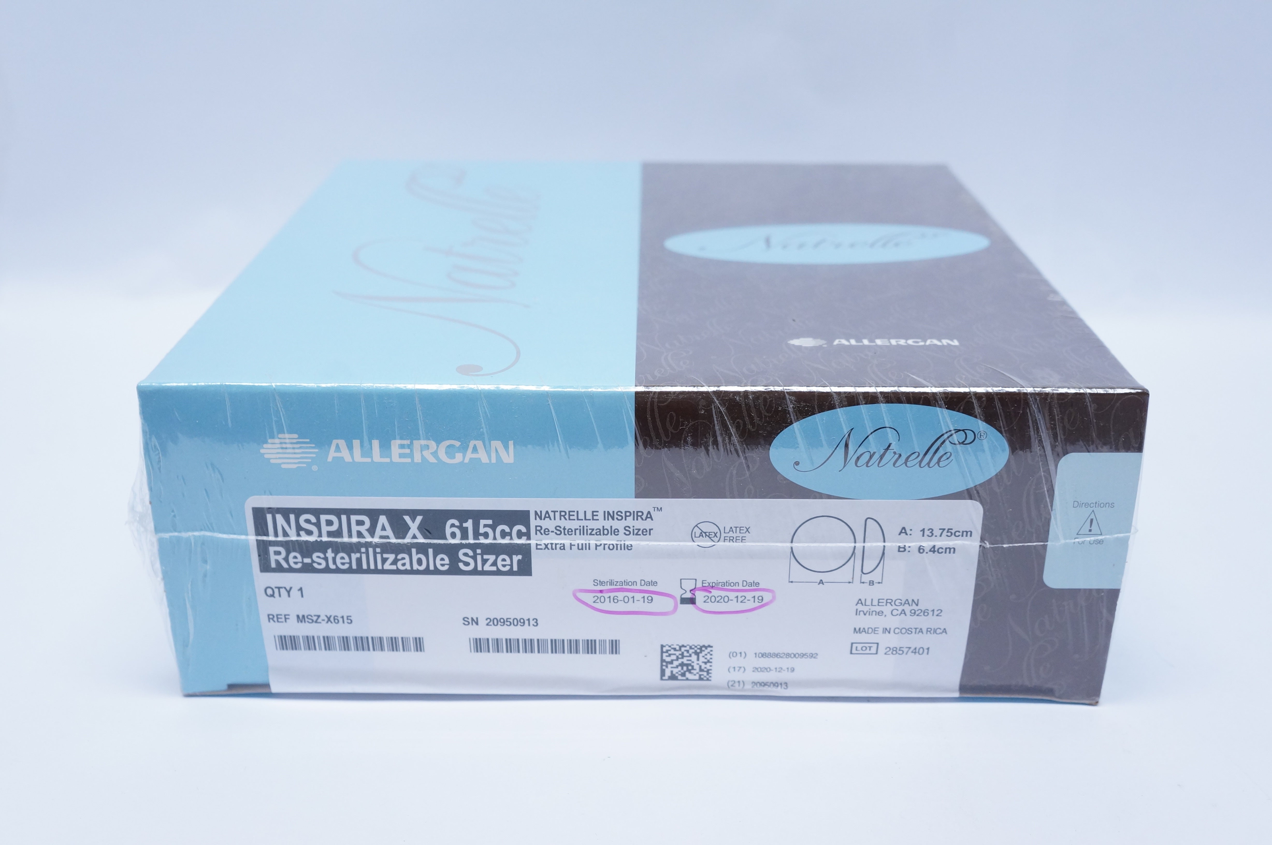 Allergan MSZ-X615 INSPIRA X NATRELLE Re-Sterilizable Sizer 615cc, 13.75 x 6.4cm