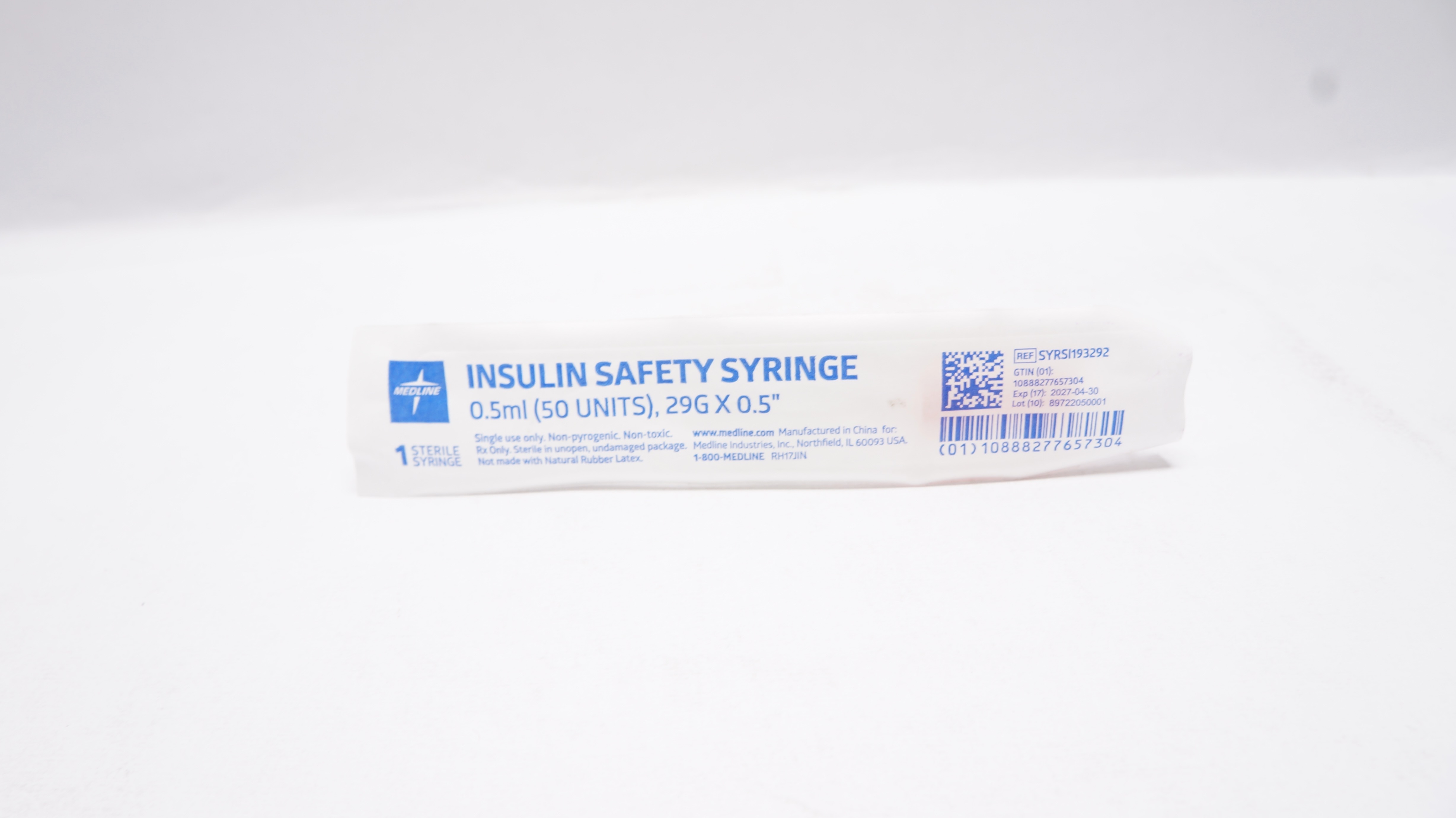 Medline SYRSI193292 Insulin Safety Syringe 0.5ml, 29G x 0.5inch