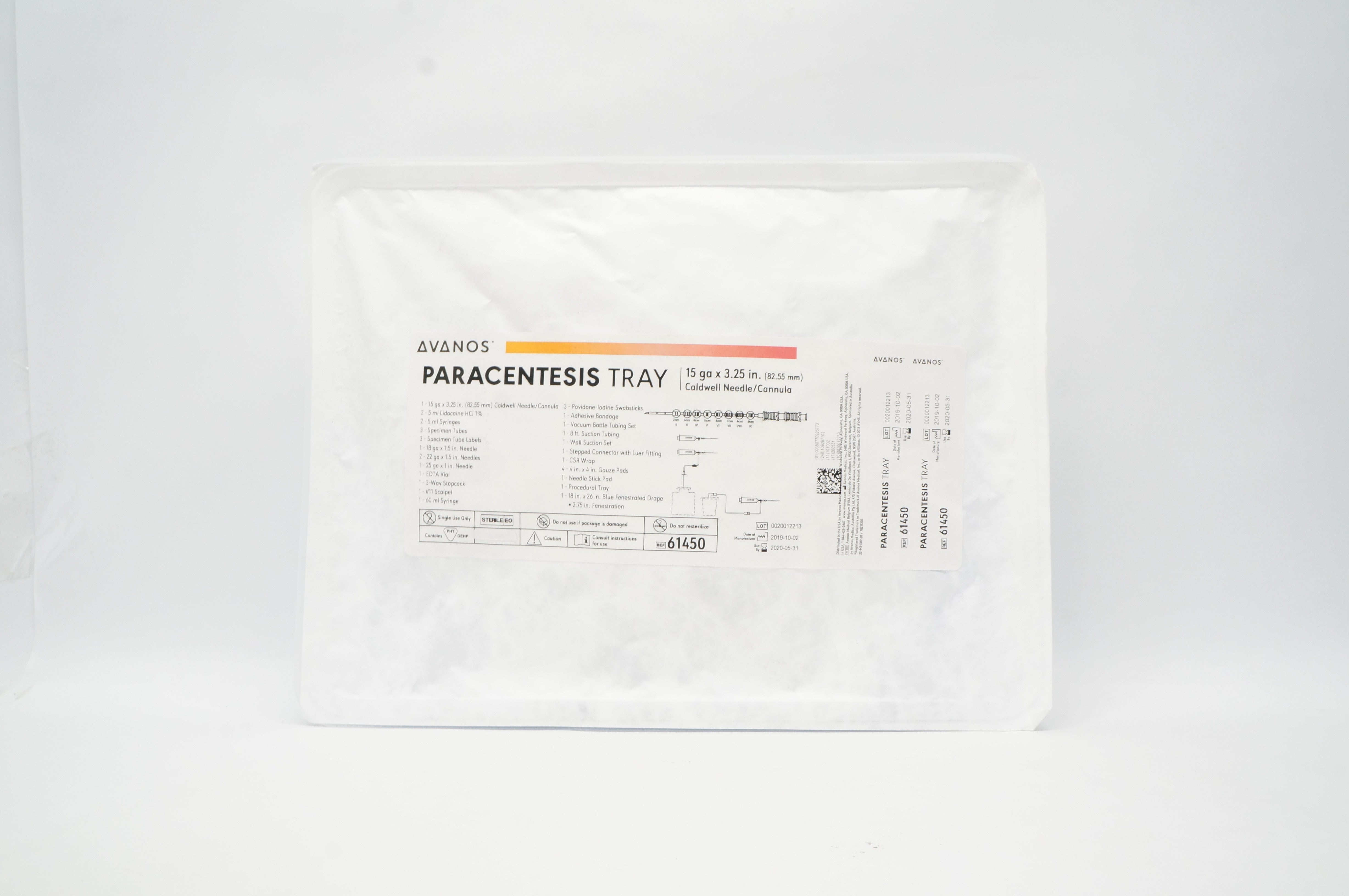 Halyard 61450 Paracentesis Tray Caldwell Ndle/Cannula 15ga x 3.25 inch (x)
