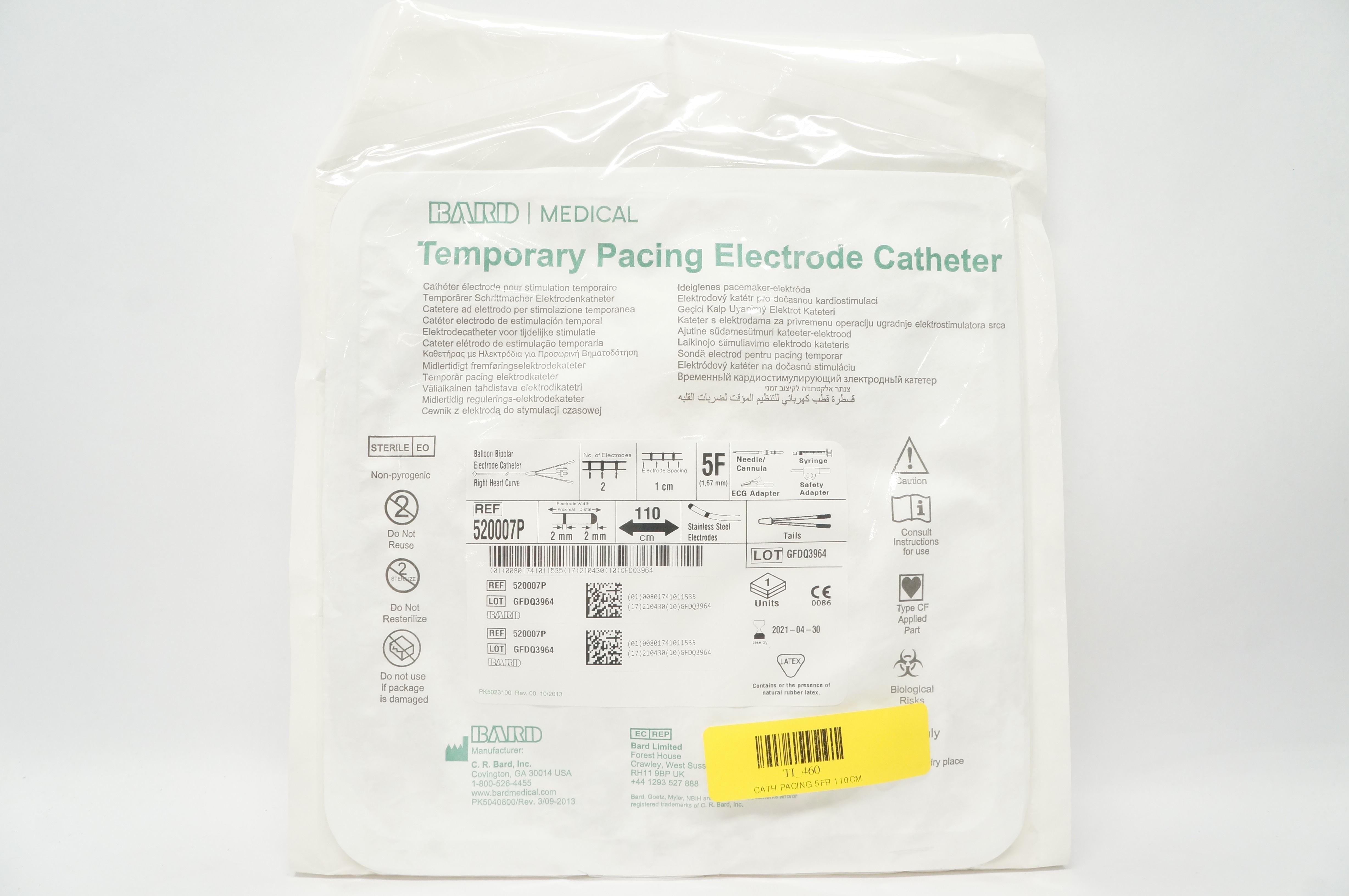 Bard 520007P Temporary Pacing Electrode Cath. 5F x 110cm (x)