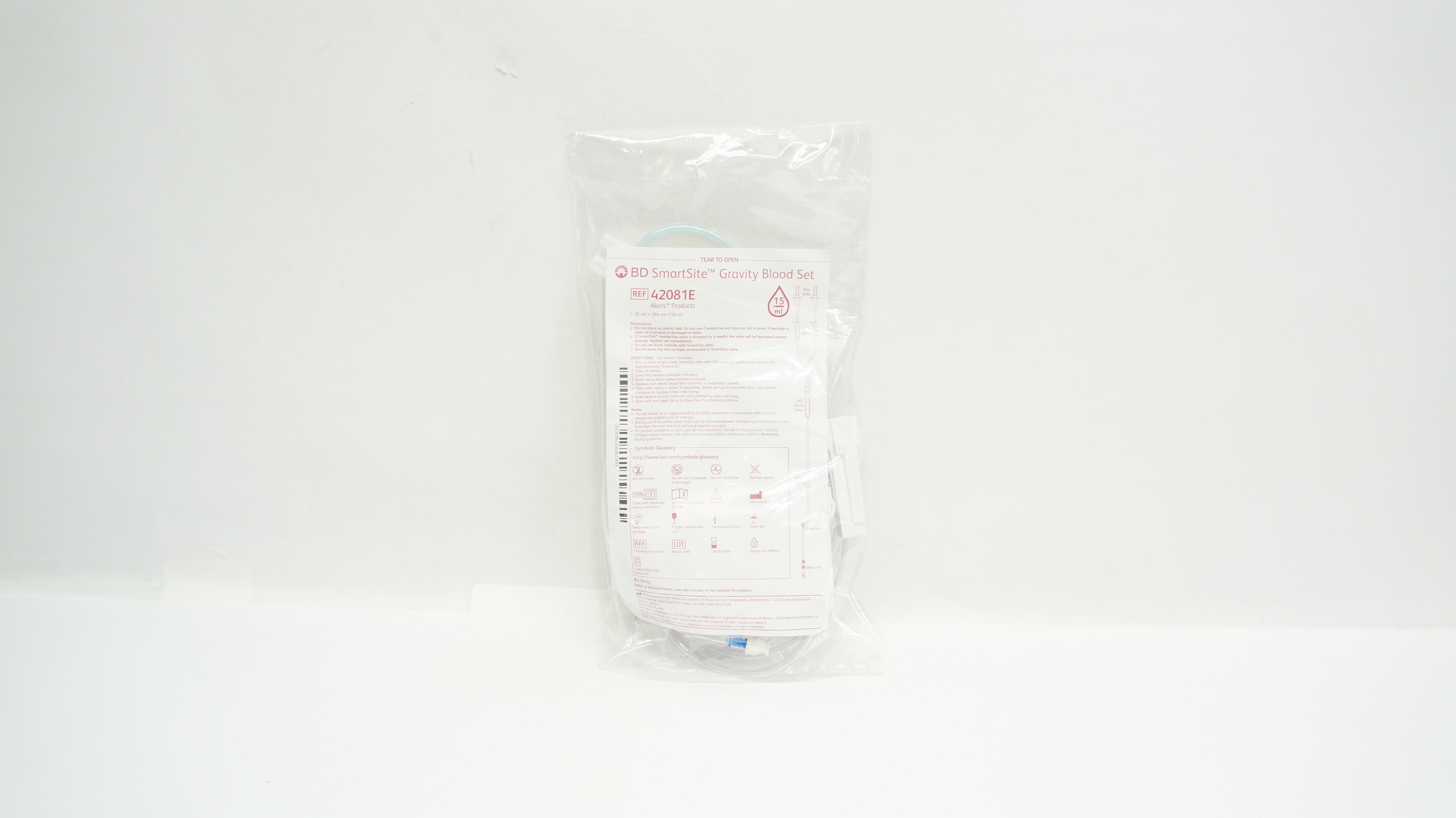 BD 42081E Alaris SmartSite Gravity Blood Set, 15Drops/mL 30ml x 104inch