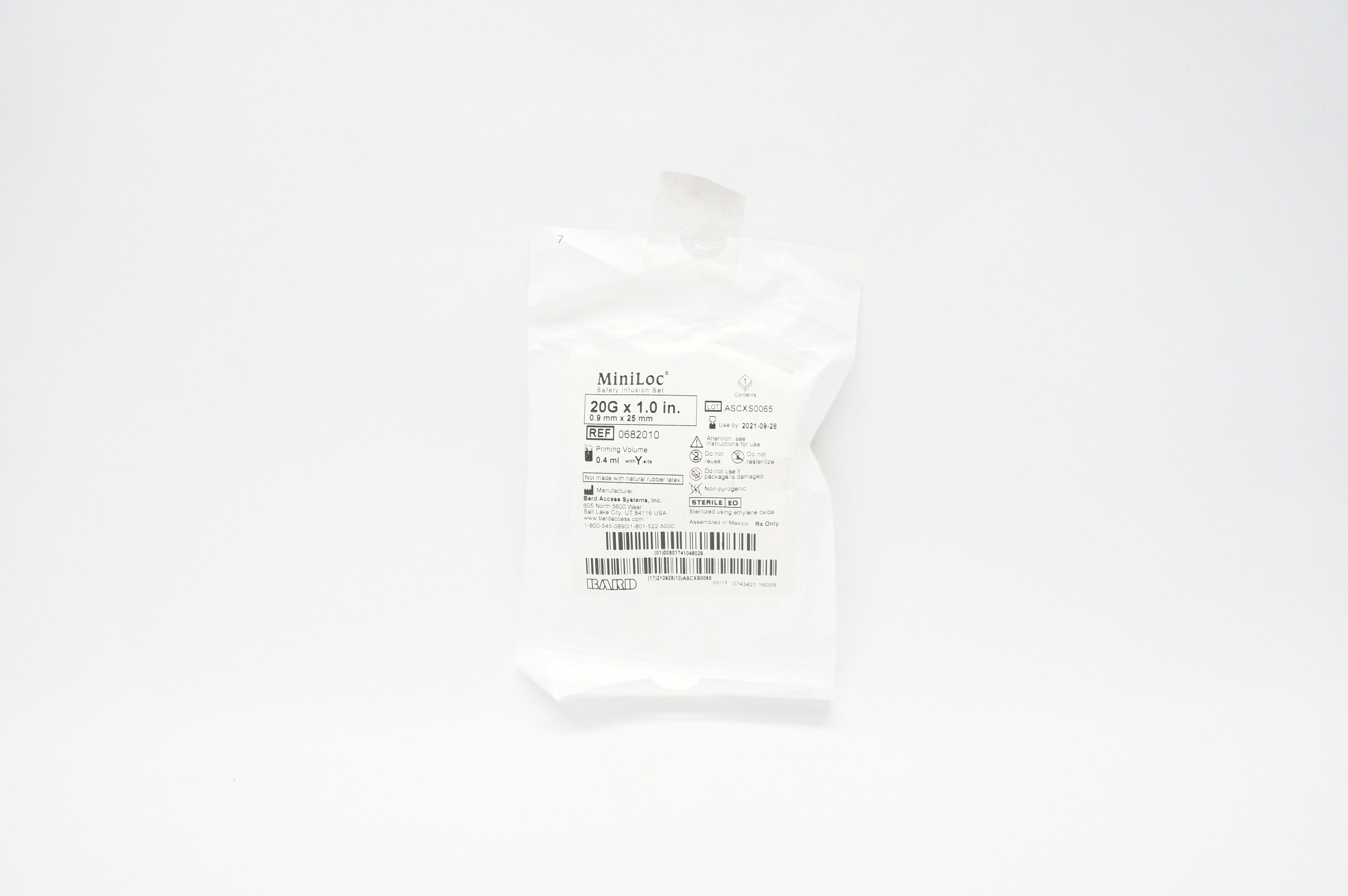 Bard 0682010 MiniLoc Safety Infusion Set 20G x 1.0 inch (x)