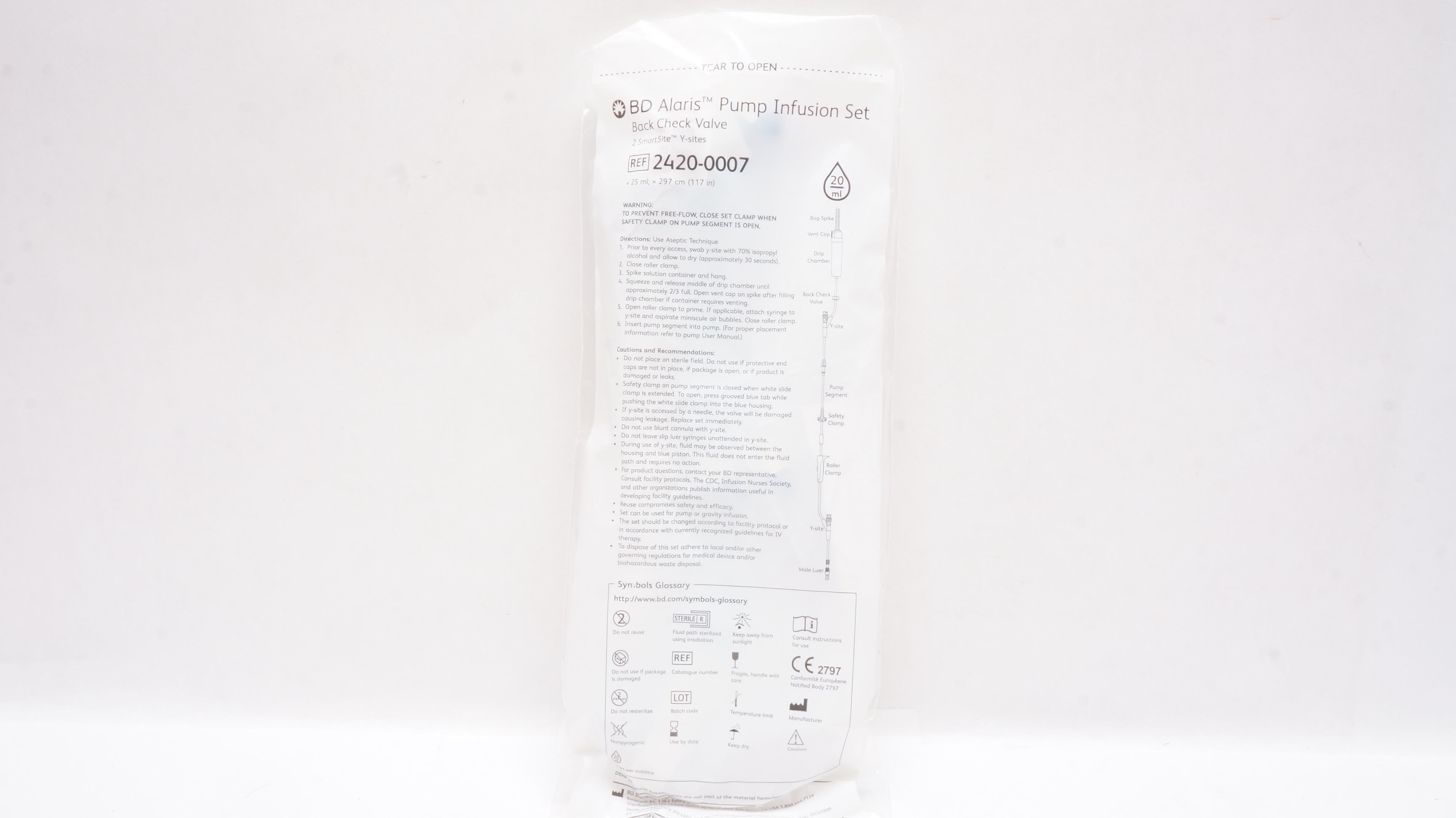 BD 2420-0007 Pump Infusion Set Back Check Valve 117inch x 25ml 20Drops/mL (x)