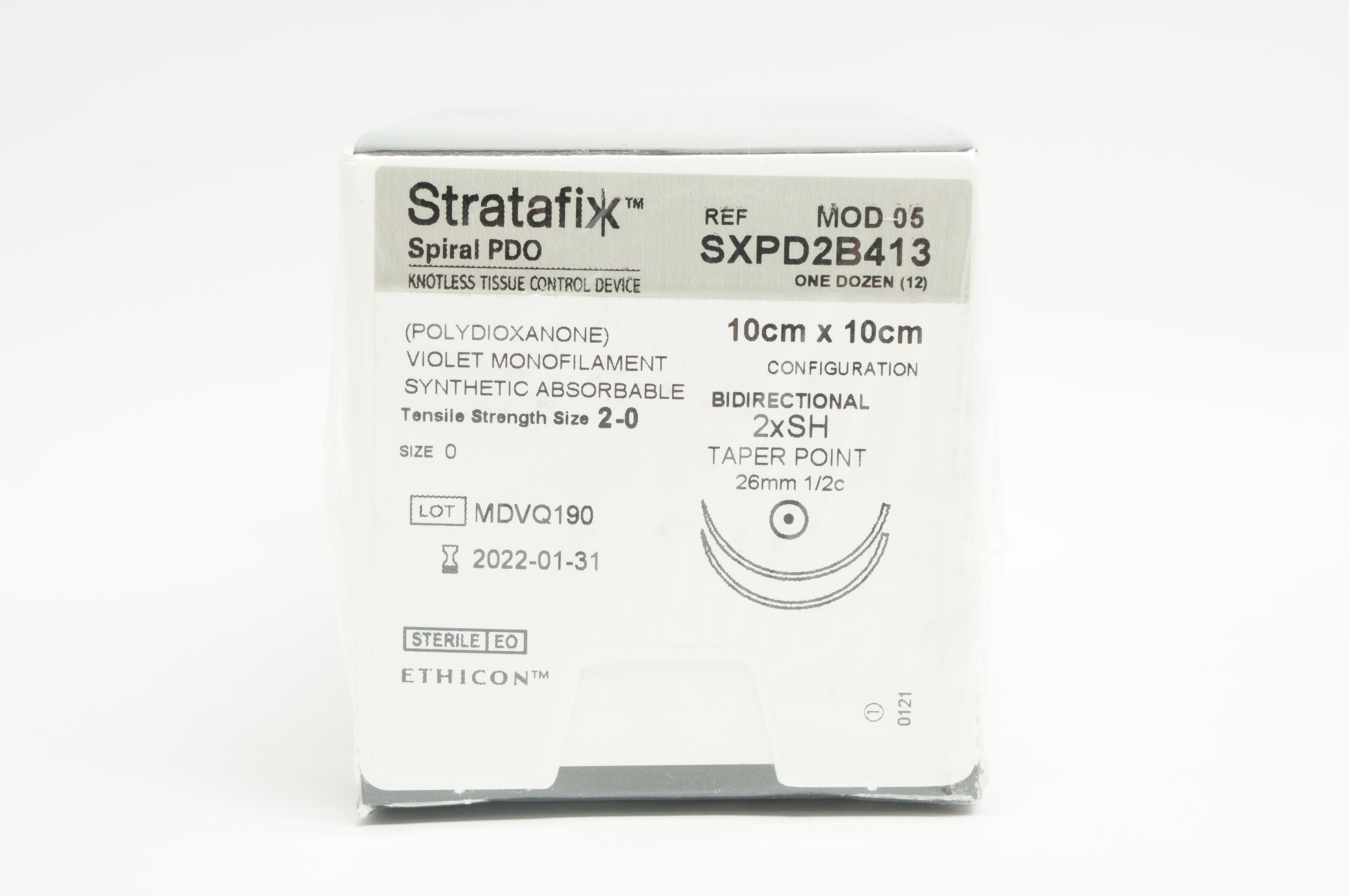 Ethicon SXPD2B413 2-0 Stratafix 2xSH 26mm 1/2c Taper Point 10cmx10cm - Box of 12