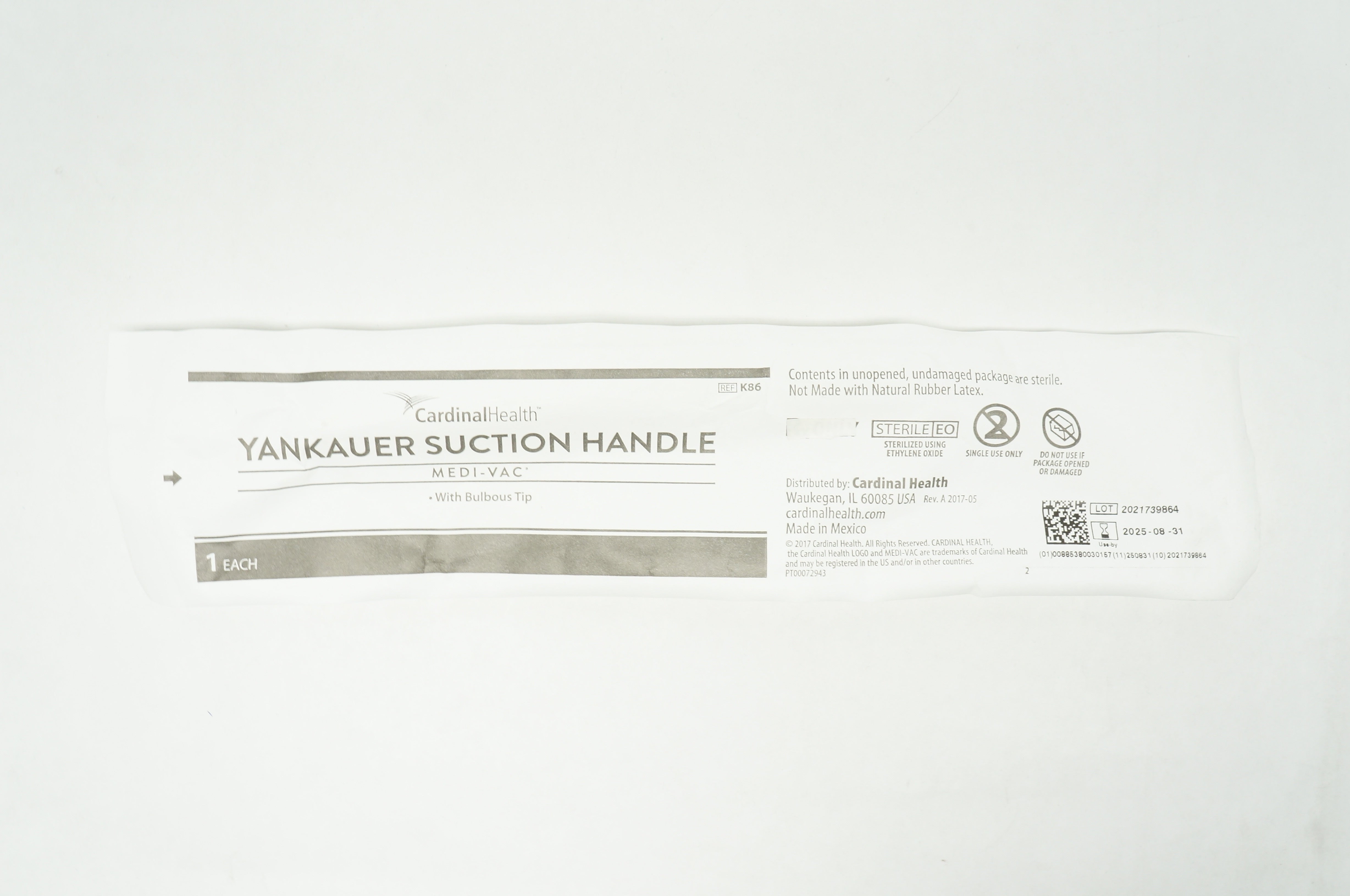 Cardinal Health K86 Medi-Vac Yankauer Suction Handle w/Bulbous Tip