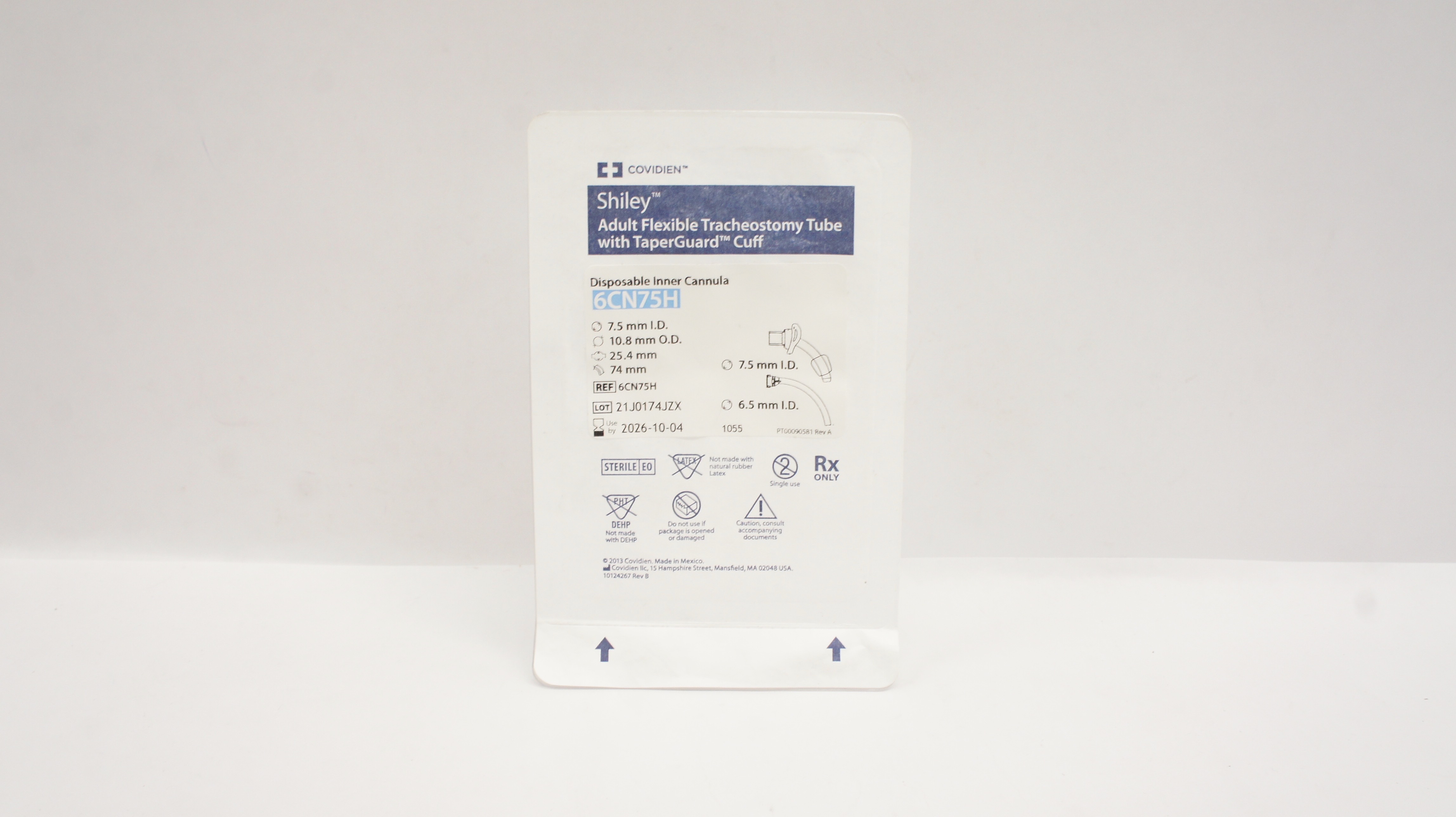 Covidien 6CN75H Shiley Adult Flexible Tracheostomy Tube 7.5ID x 10.8OD x 25.4mm