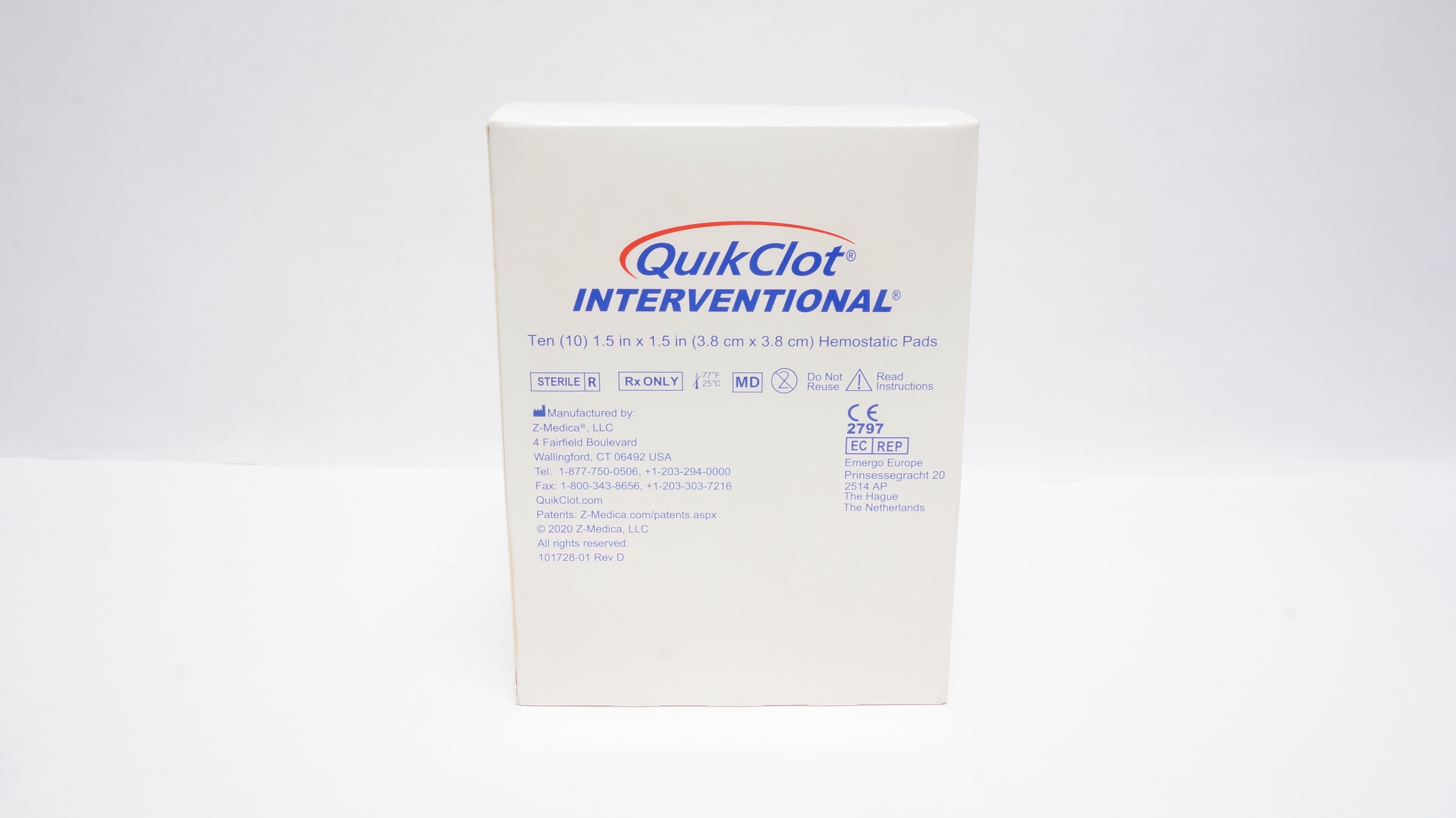 Z-Medica 467-Z QuickClot Interventional Hemostatic Pad 1.5 x 1.5in.(x)-Box of 10