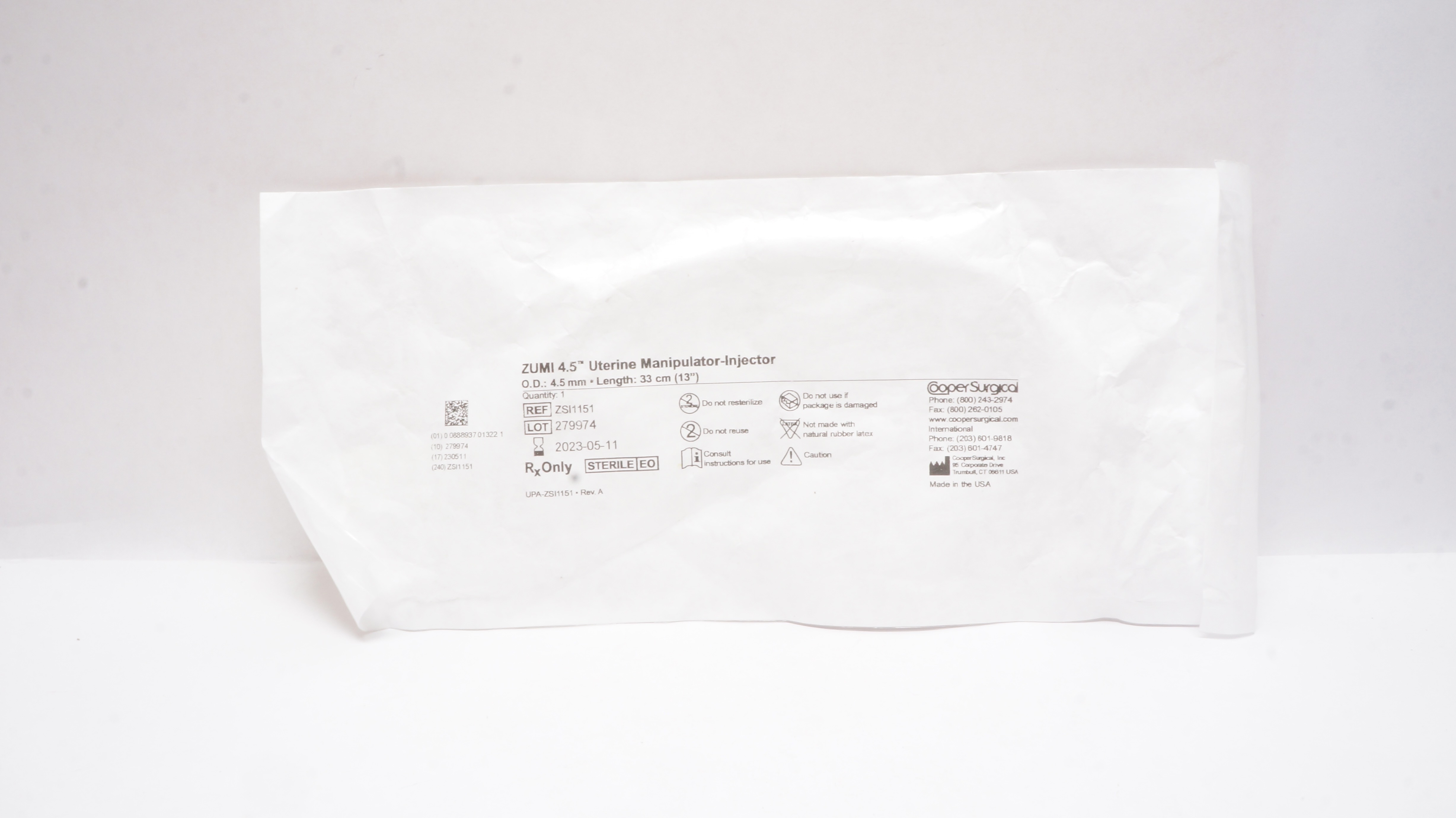 Cooper Surgical ZSI1151 Uterine Manipulator-Injector 4.5mm x 33cm (x)