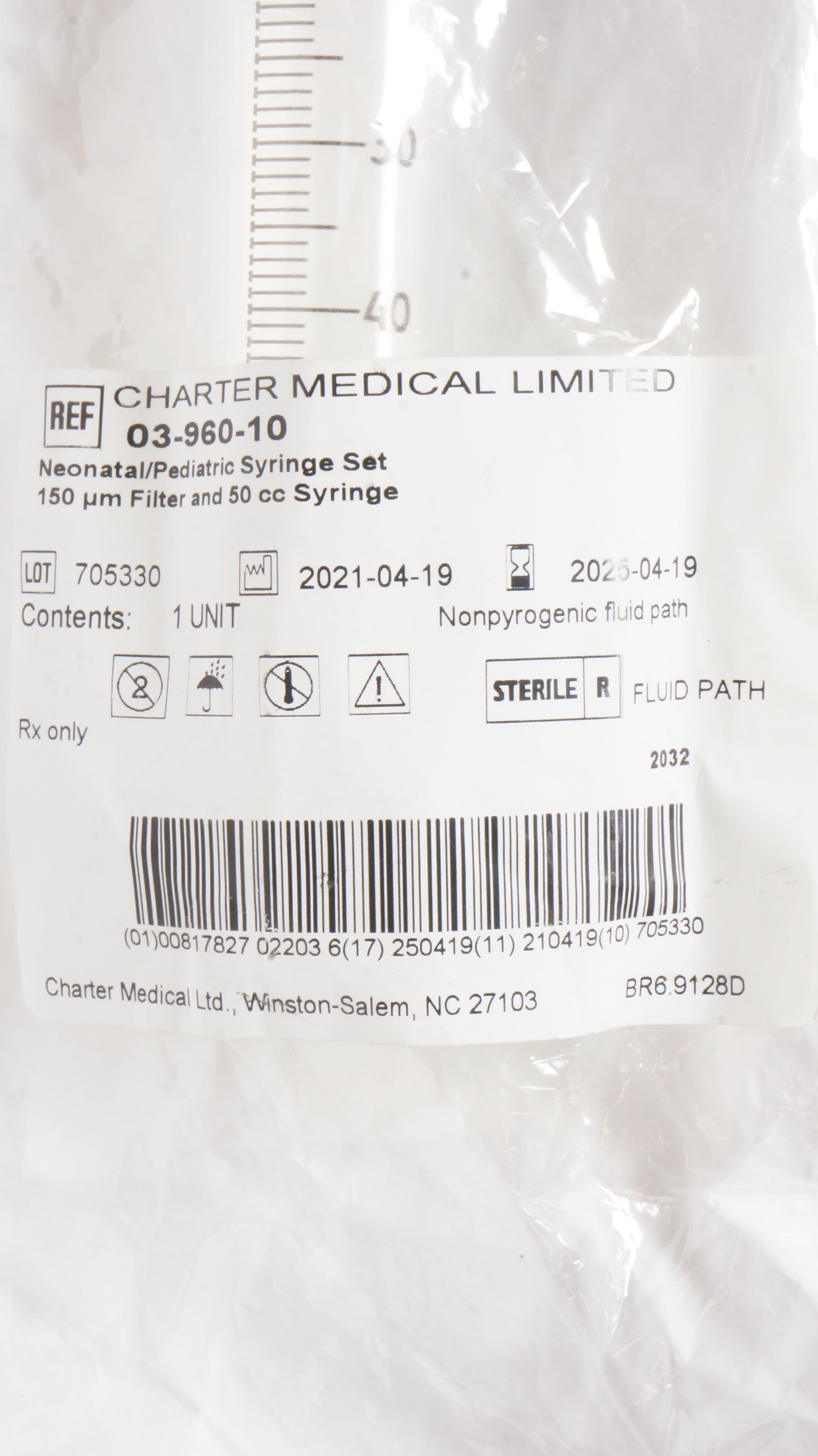 Charter Medical 03-960-10 Neonatal/Pediatric 50cc Syringe Set and 150µm Filter
