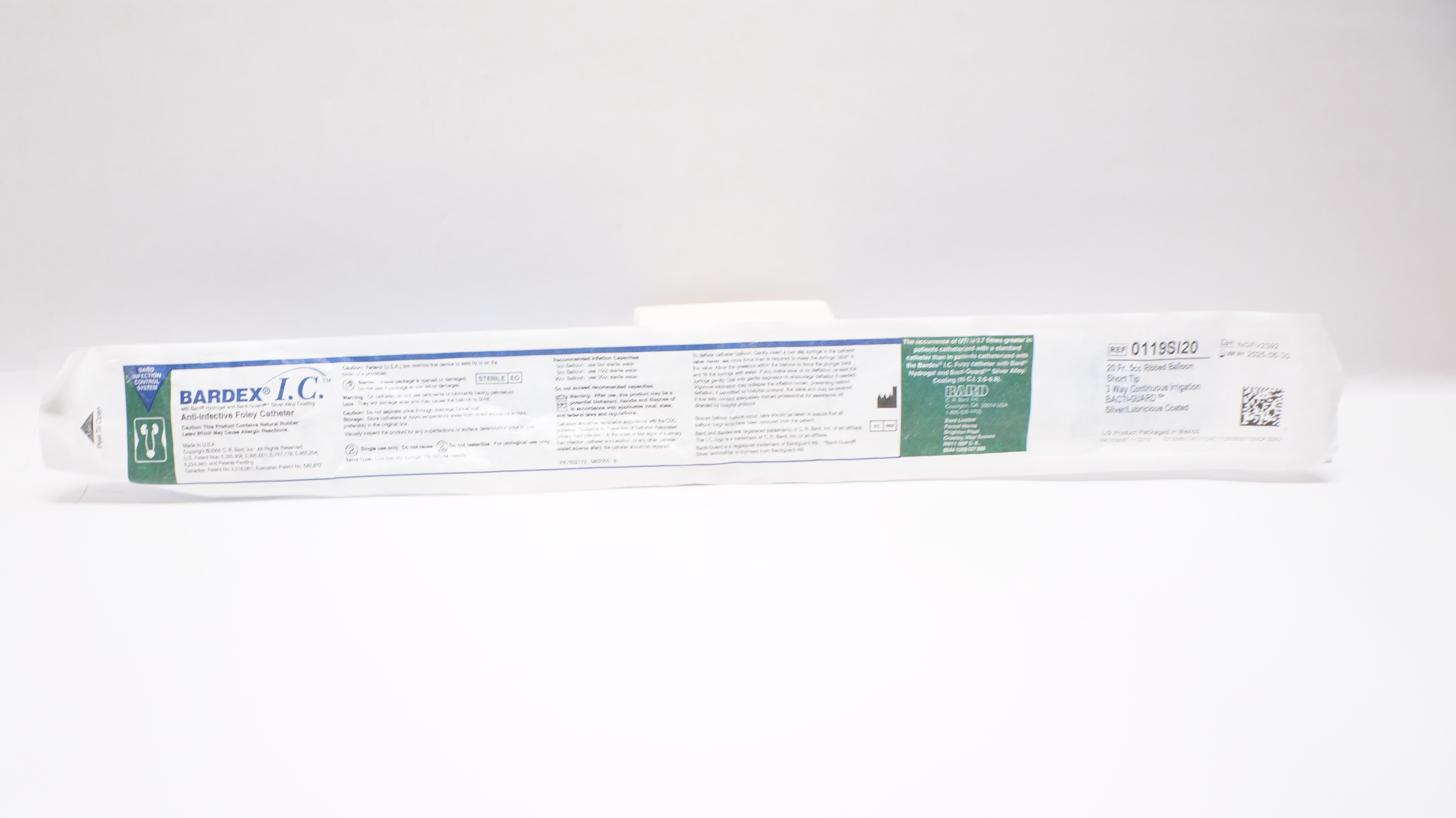 Bard 0119SI20 Bardex I.C. Anti-Infective Foley Cath. 20Fr 5cc Ribbed Balloon
