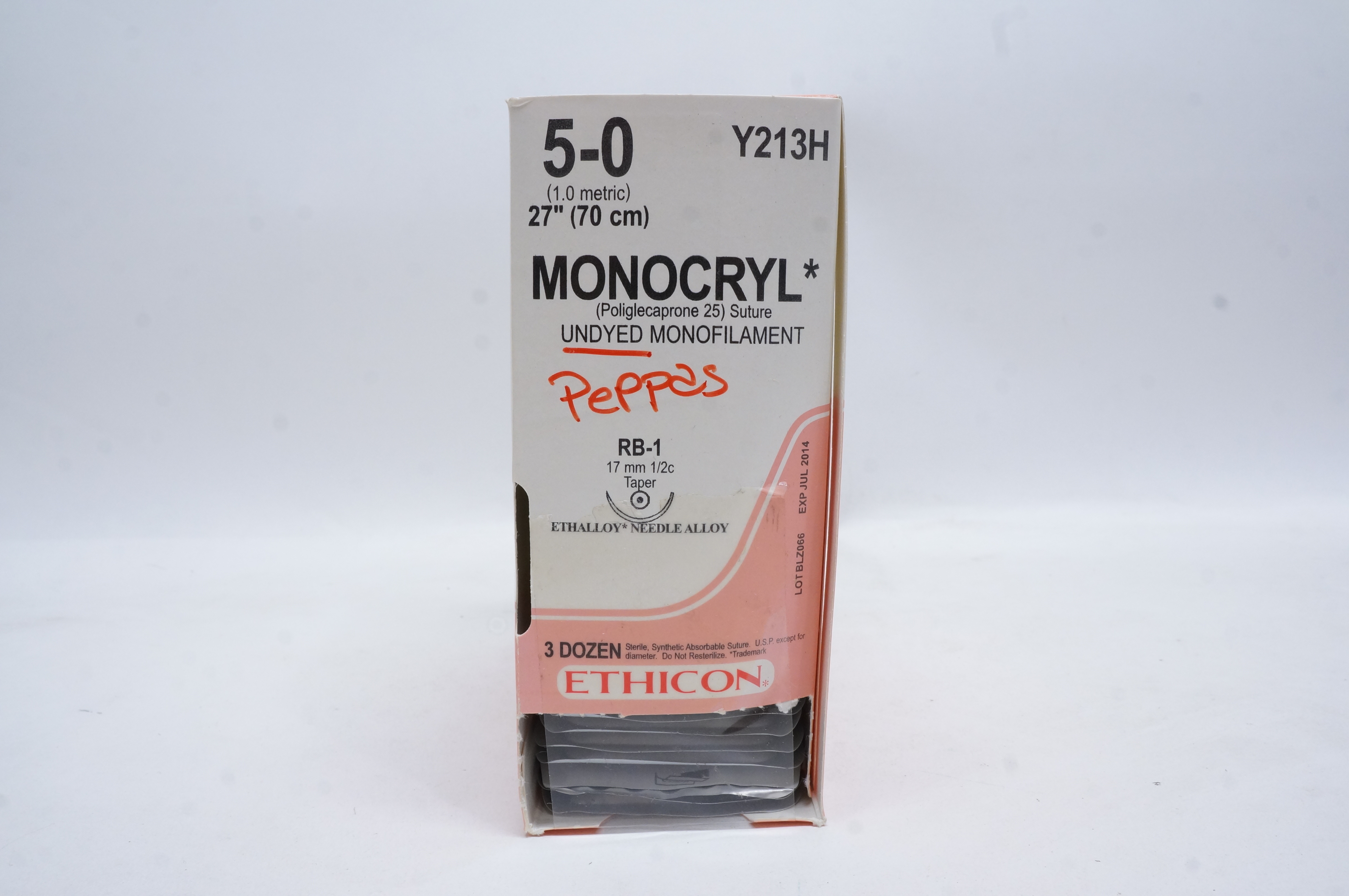 Ethicon Y213H 5-0 MONOCRYL, RB-1, 17mm 1/2c Taper, 27inch (x) - Box of 36
