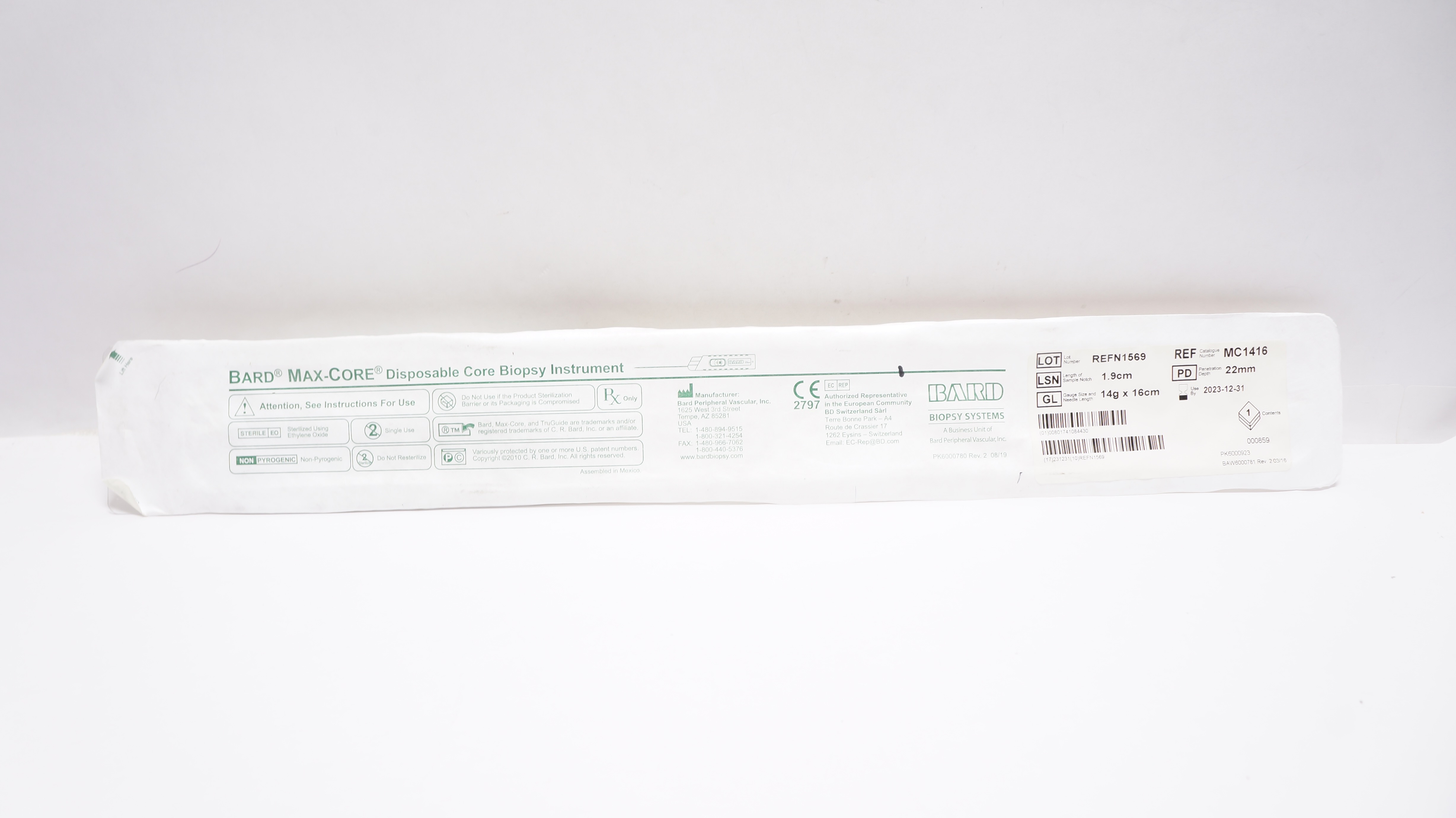 Bard MC1416 MAX-CORE Disposable Core Biopsy Instrument 14G x 16cm (x)