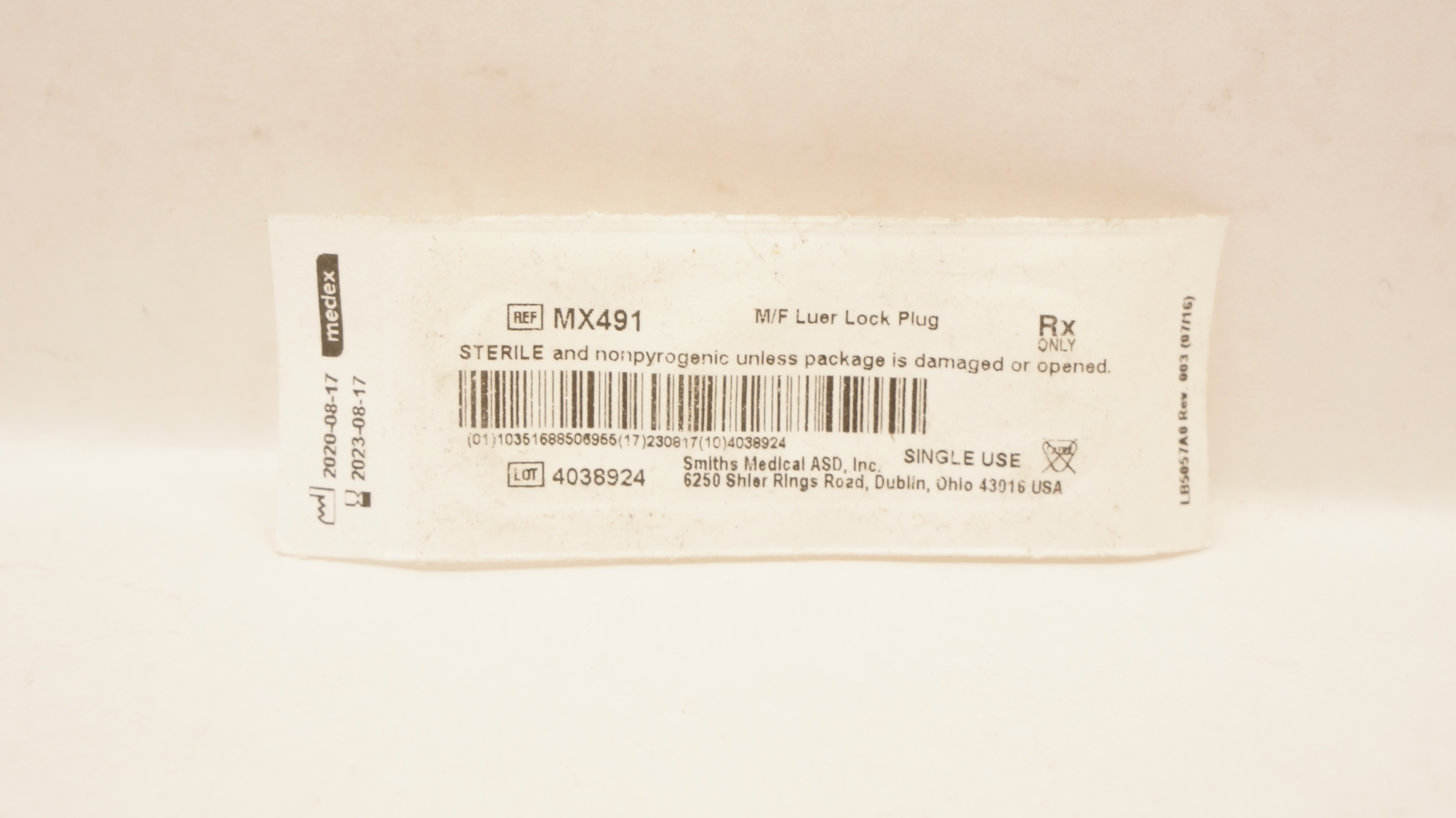 Smiths Medical MX491 Medex M/F Luer Lock Plug