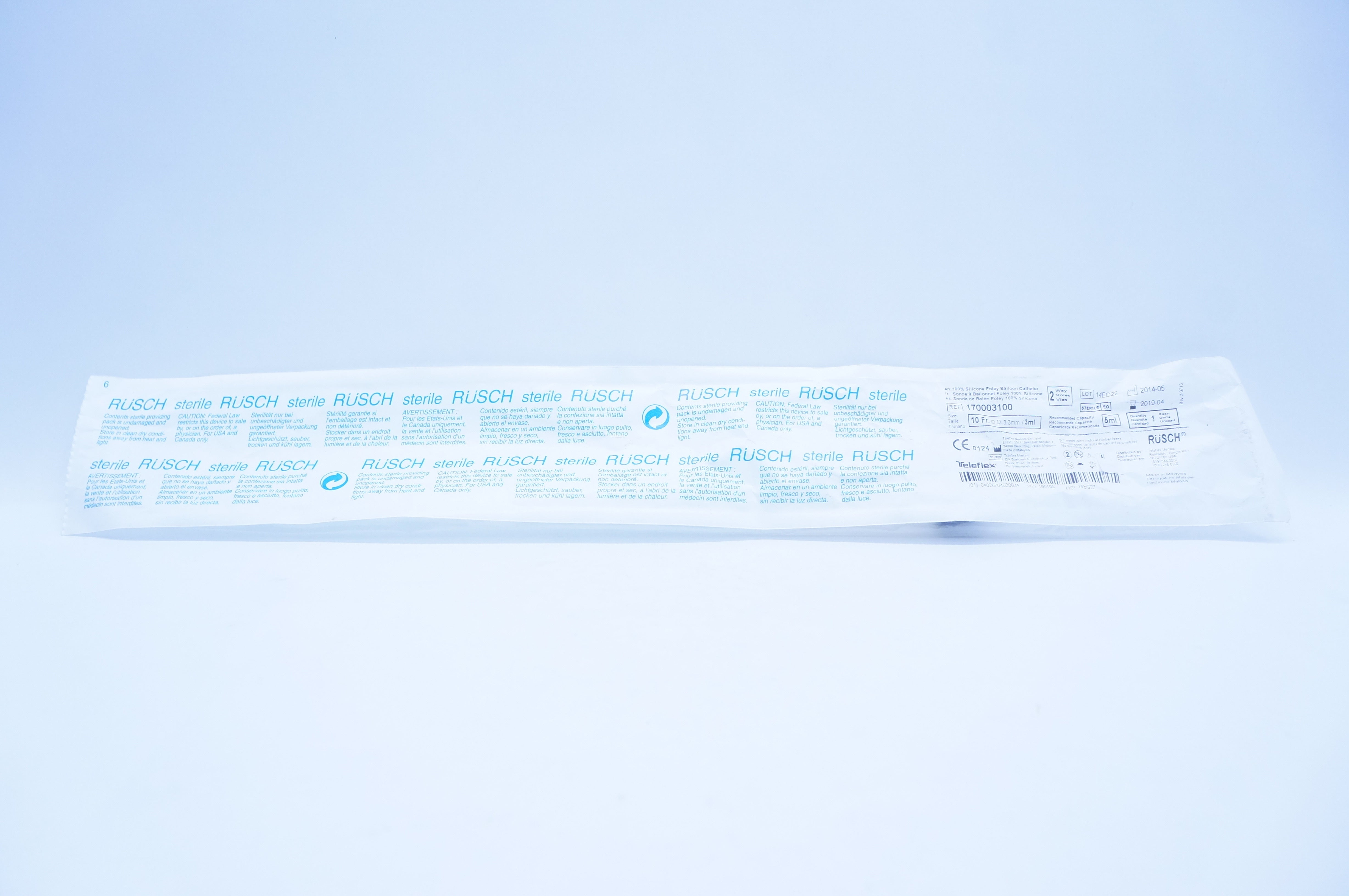 Tleflex 170003100 Rusch Silicone Foley Balloon Cath. 10Fr. OD x 3.3mm./3ml.