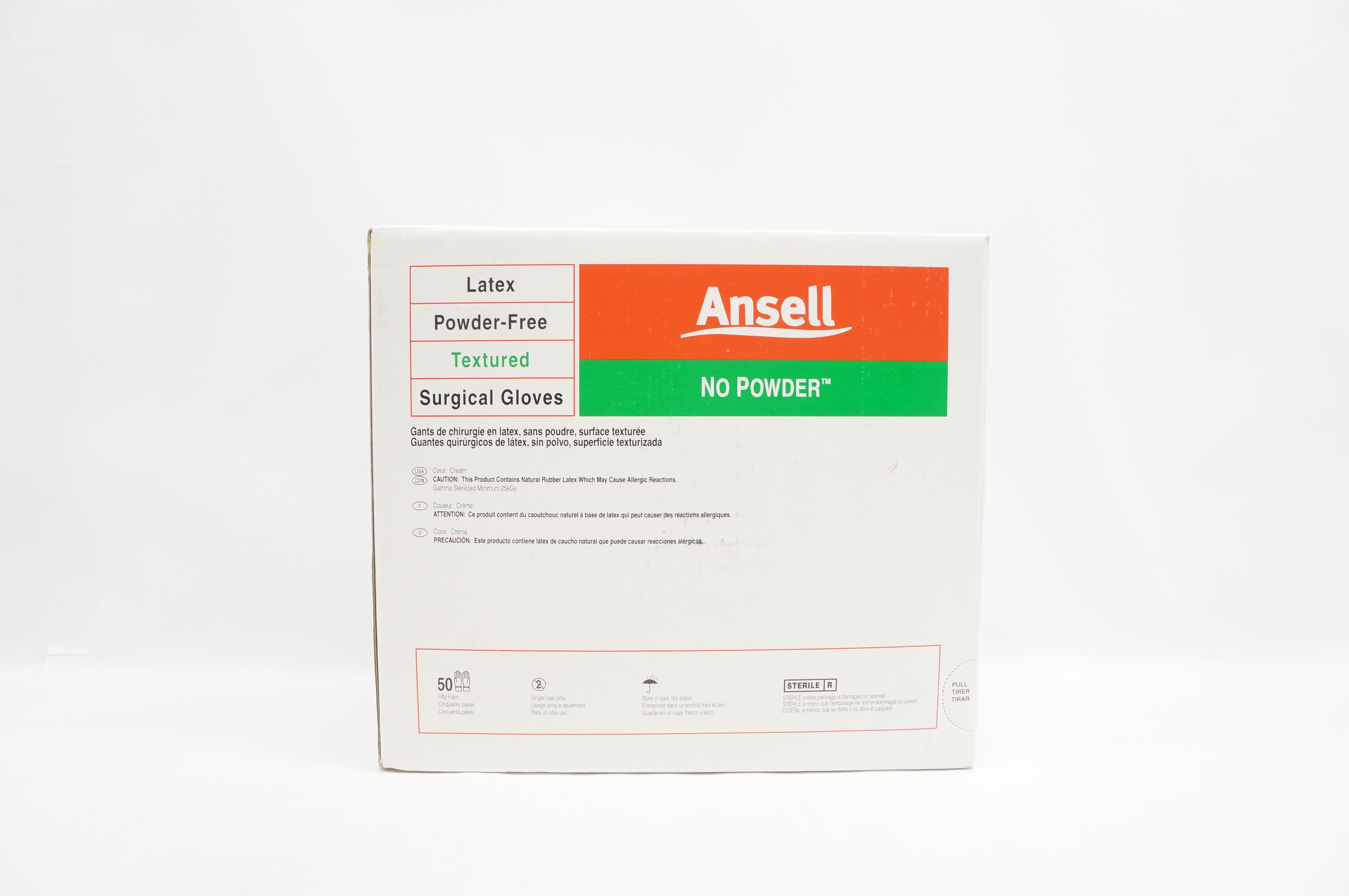 Ansell  Ansell 8604 Surgical Gloves, Latex, Textured, Size 7 - Box of 50 pairs