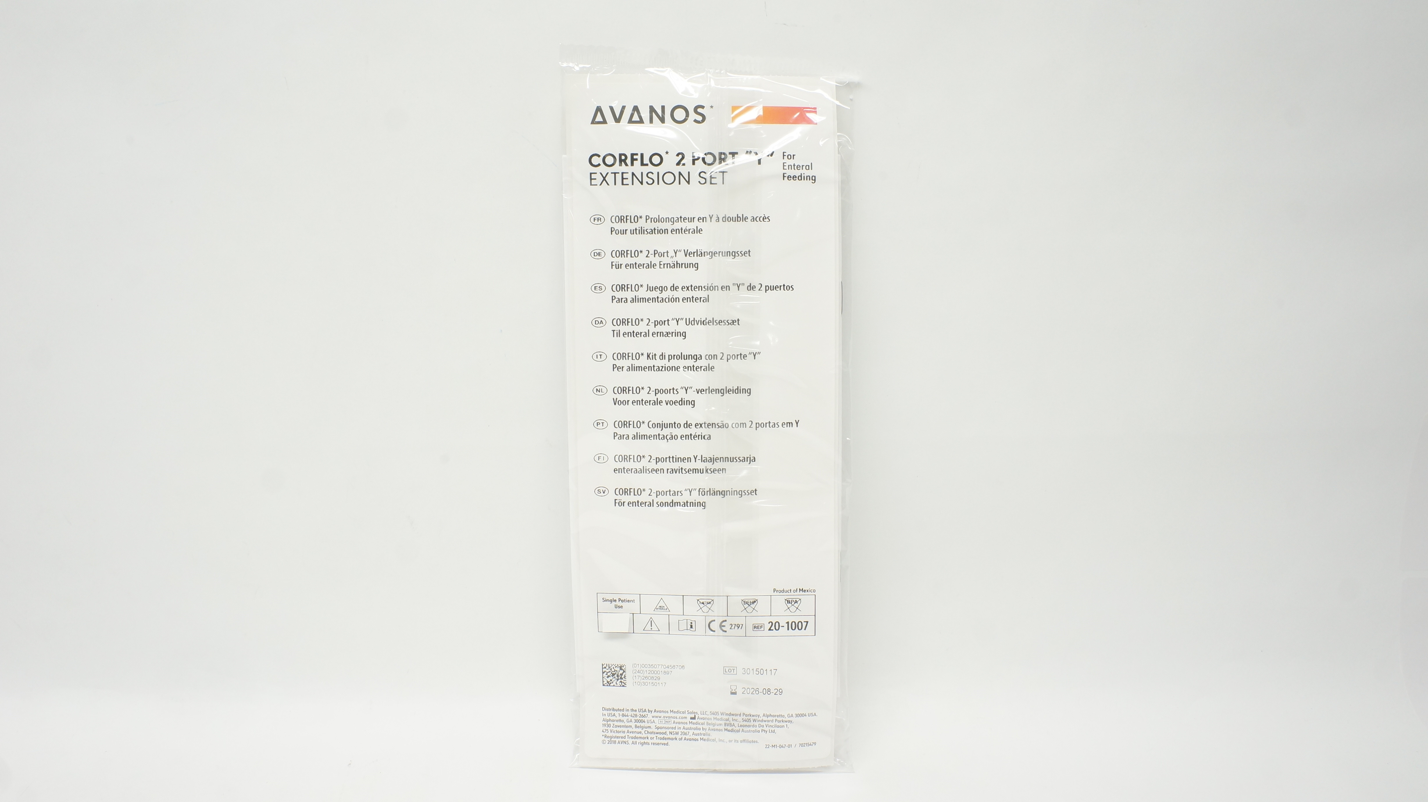Avanos  20-1007 Corflo 2 Port "Y" Extension Set For Enteral Feeding