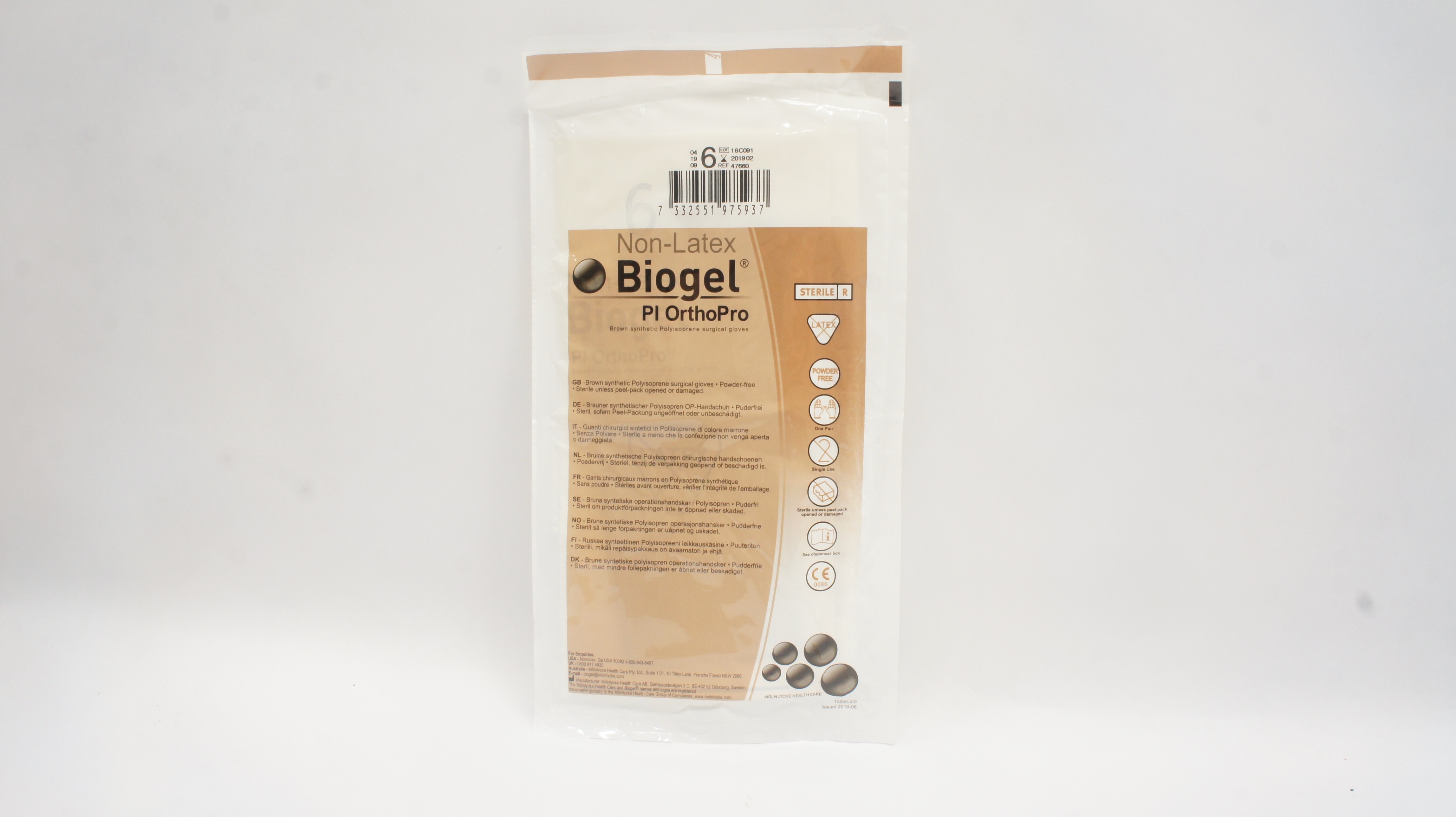 Molnlycke HealthCare 47660 Biogel Pl OrthoPro Surgical Gloves Size 6 (x)