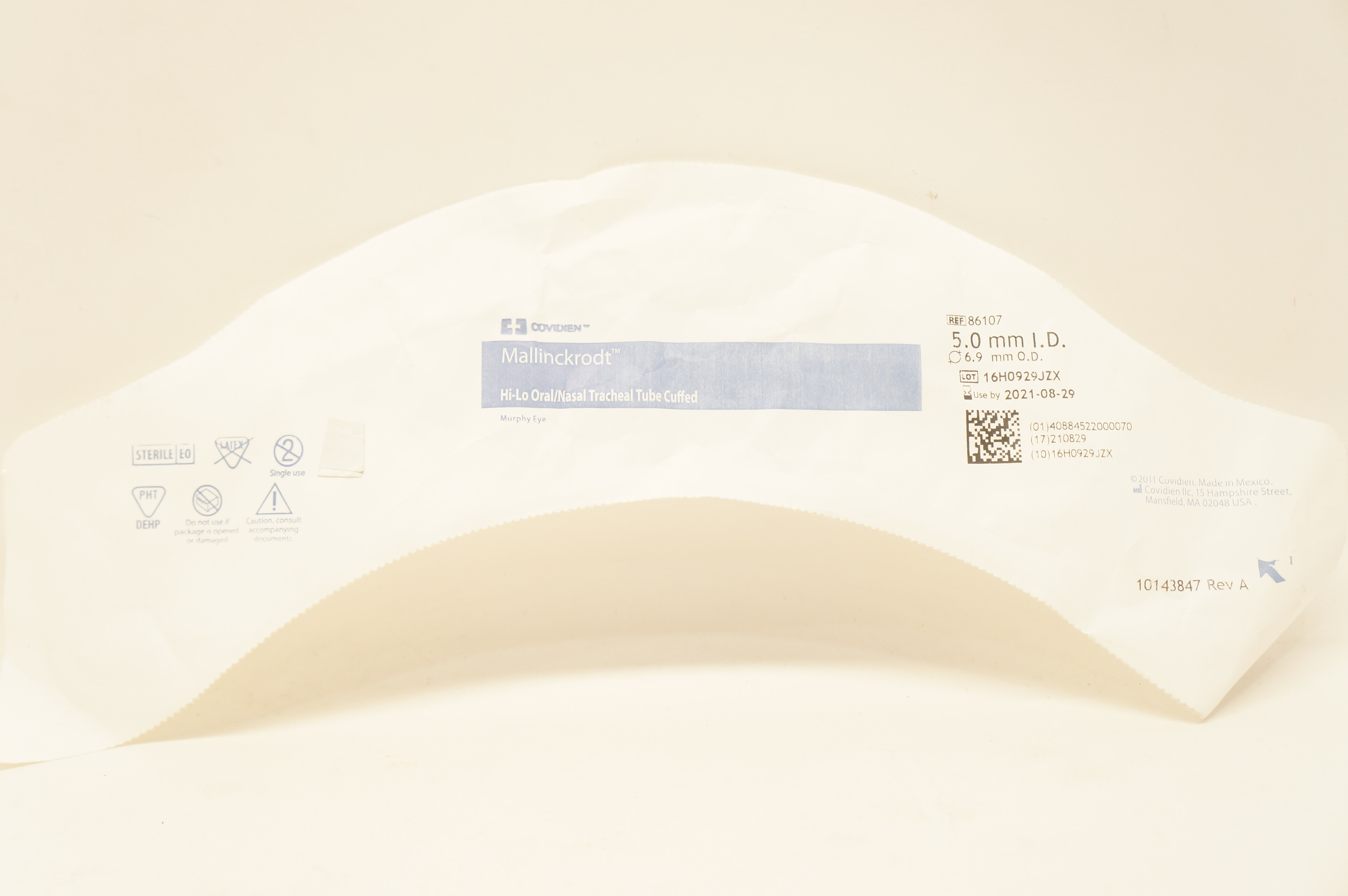 Covidien 86107 Mallinckrodt Hi-Lo Oral/Nasal Tracheal Tube Cuffed 5 x 6.9mm (x)