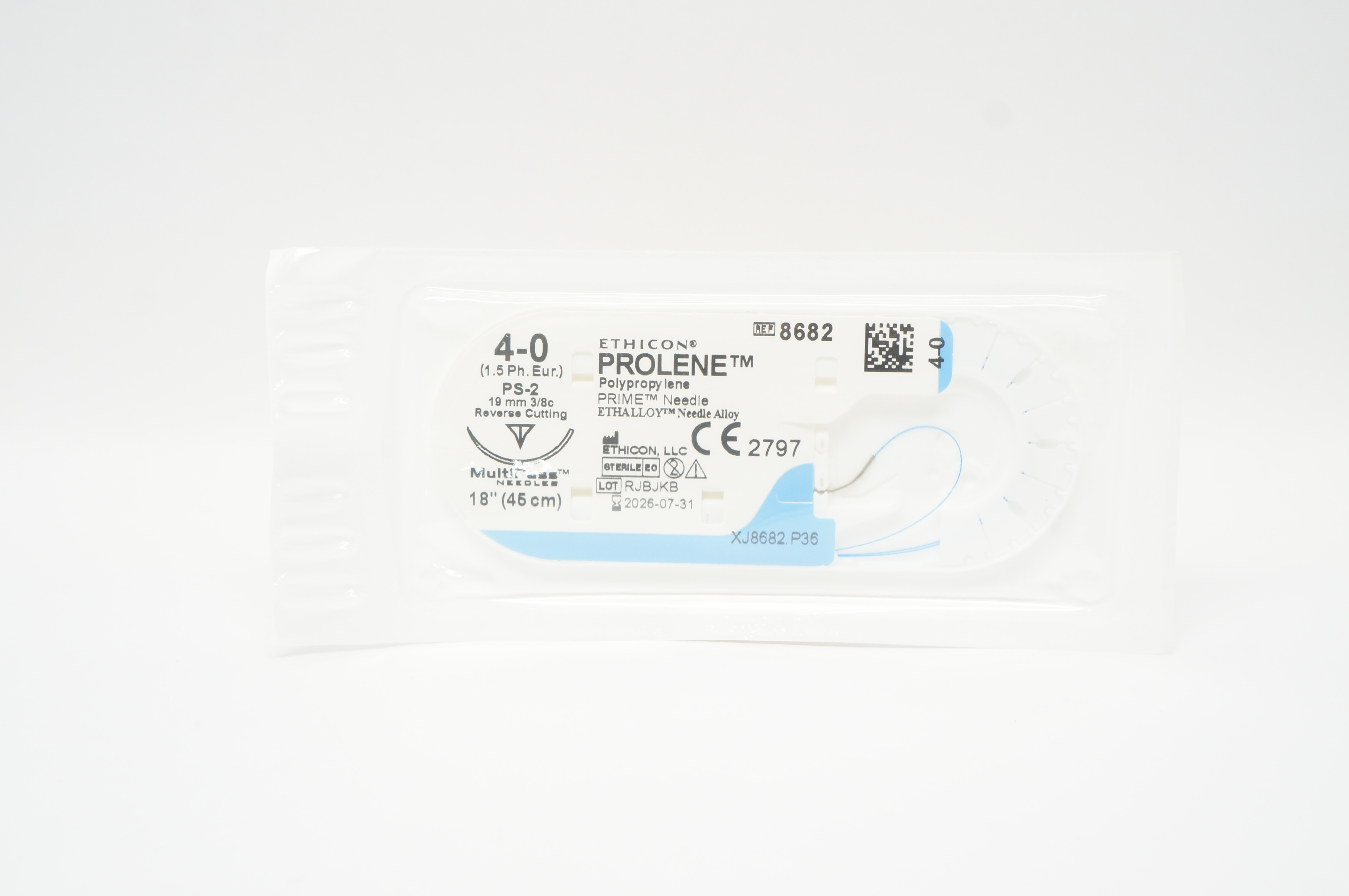 Ethicon 8682 4-0 Prolene Polypropylene PS-2 Reverse Cutting 19mm 3/8c, 18inch