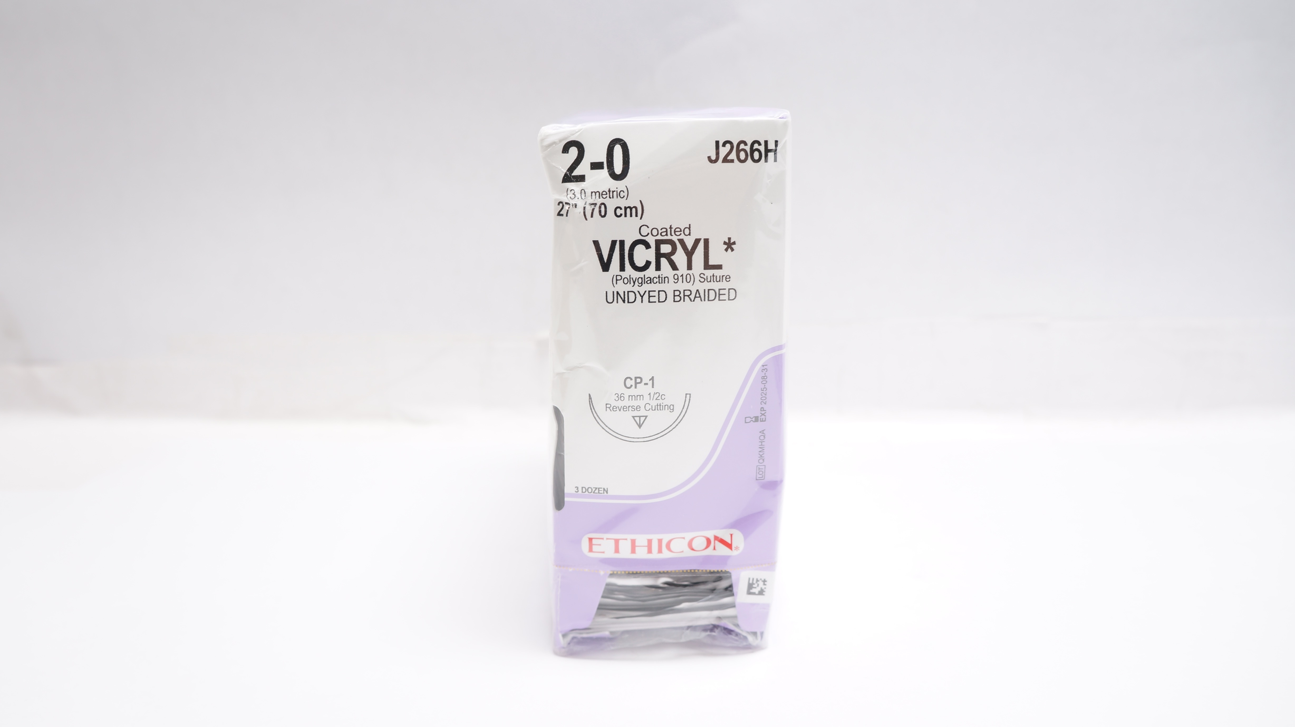 Ethicon J266H 2-0 Coated Vicryl Undyed Brainded 27in CP-1 36mm 1/2c - Box of 36