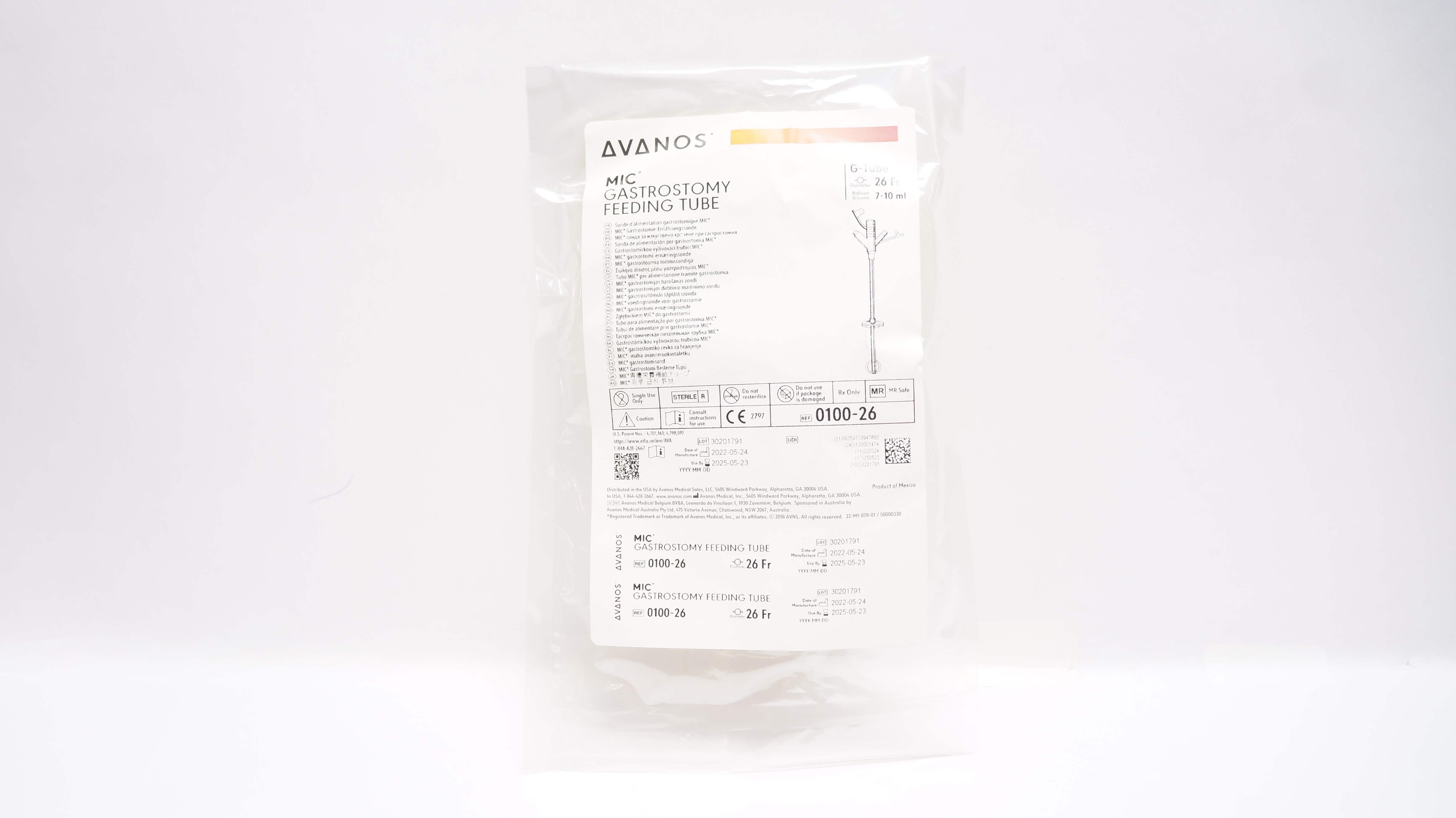 Avanos 0100-26 MIC Gastrostomy Feeding G-Tube 26Fr x 7-10ml