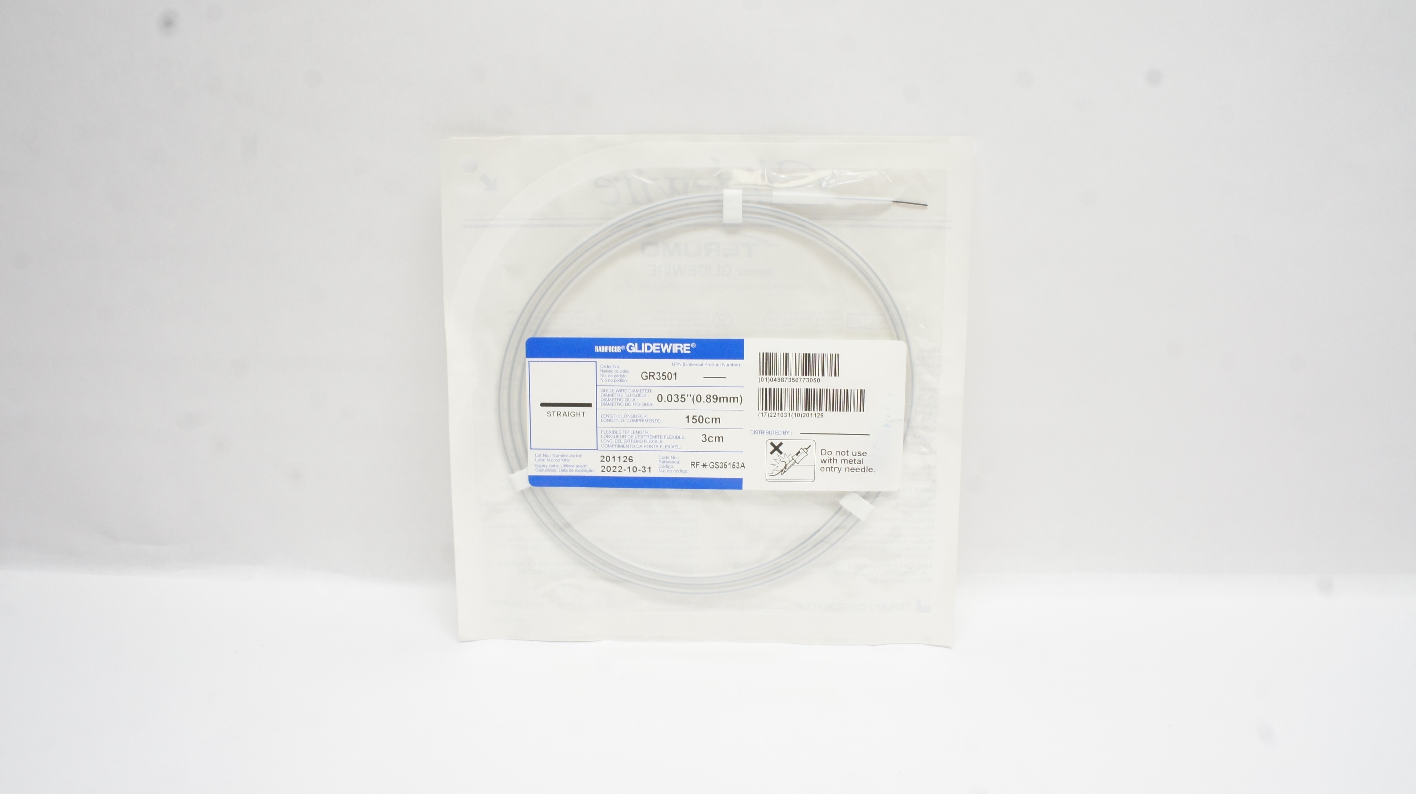 Terumo GR3501 Radiofocus Glidewire Straight 0.035inch x 150cm x 3cm (x)