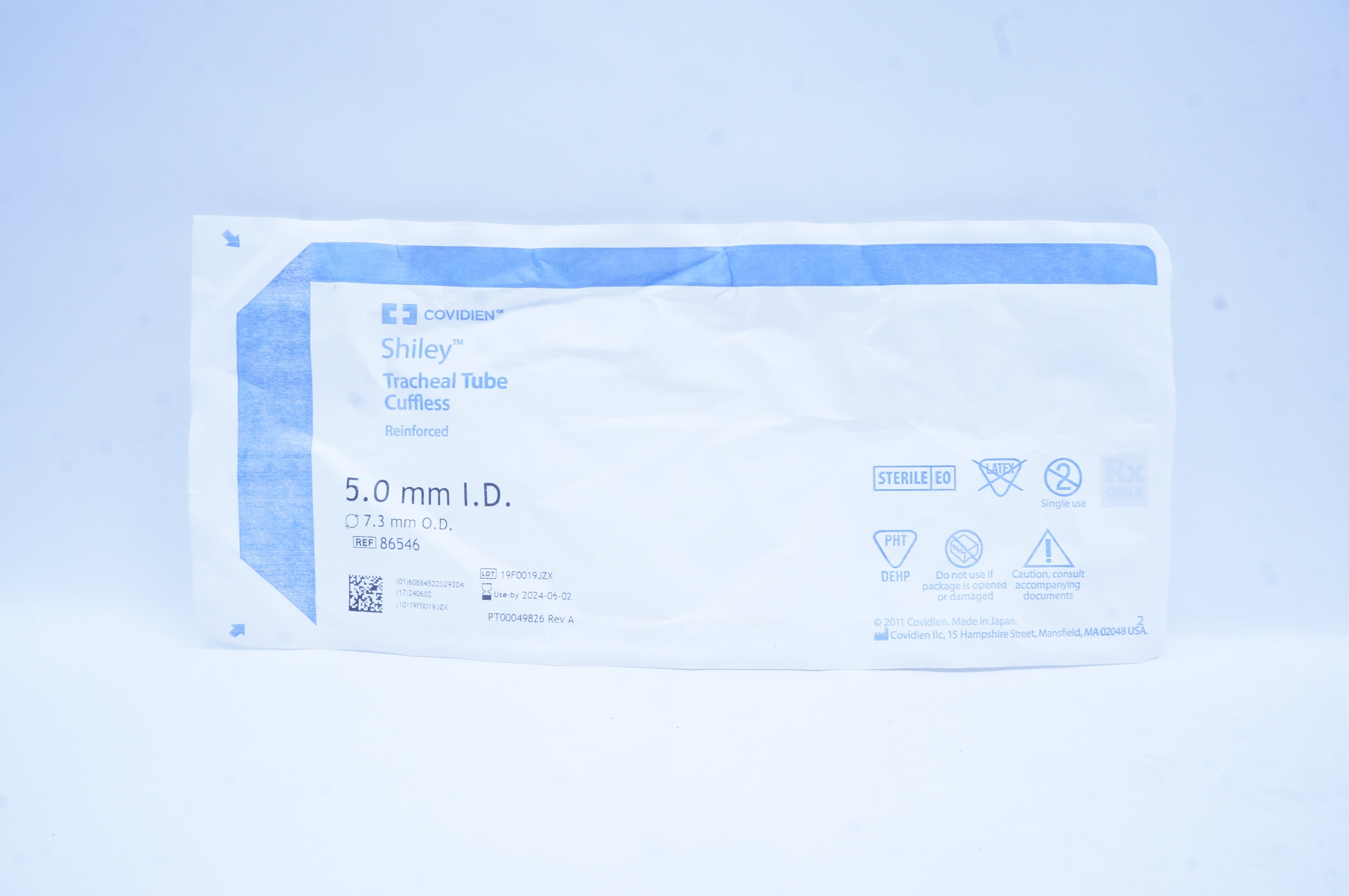 Covidien 86546 Shiley Tracheal Tube Cuffless Reinforced 5.0mm I.D. x 7.3mm O.D.