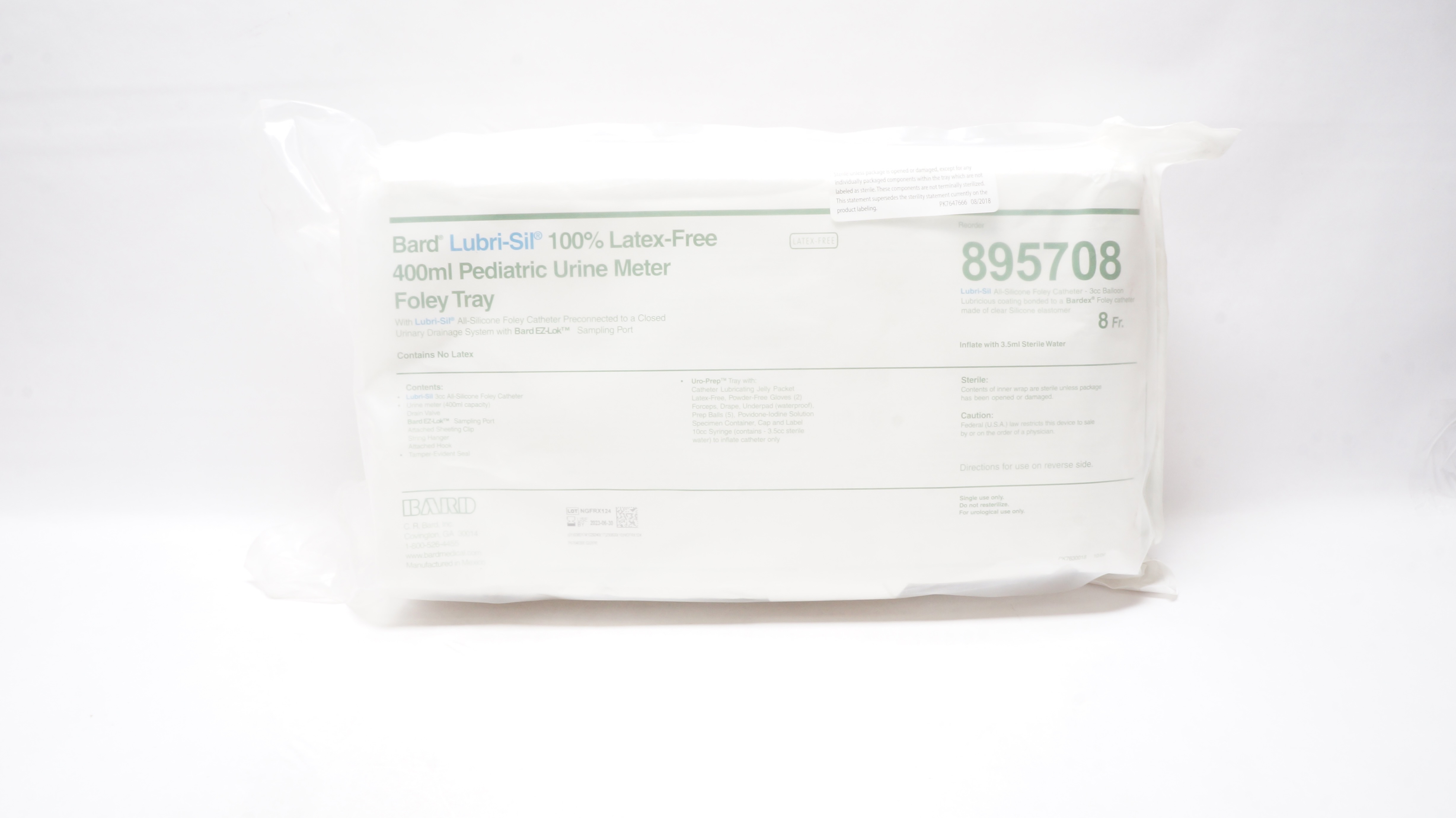 Bard 895708 Lubri-Sil Pediatric Urine Meter Foley Tray 400ml 8Fr (x)