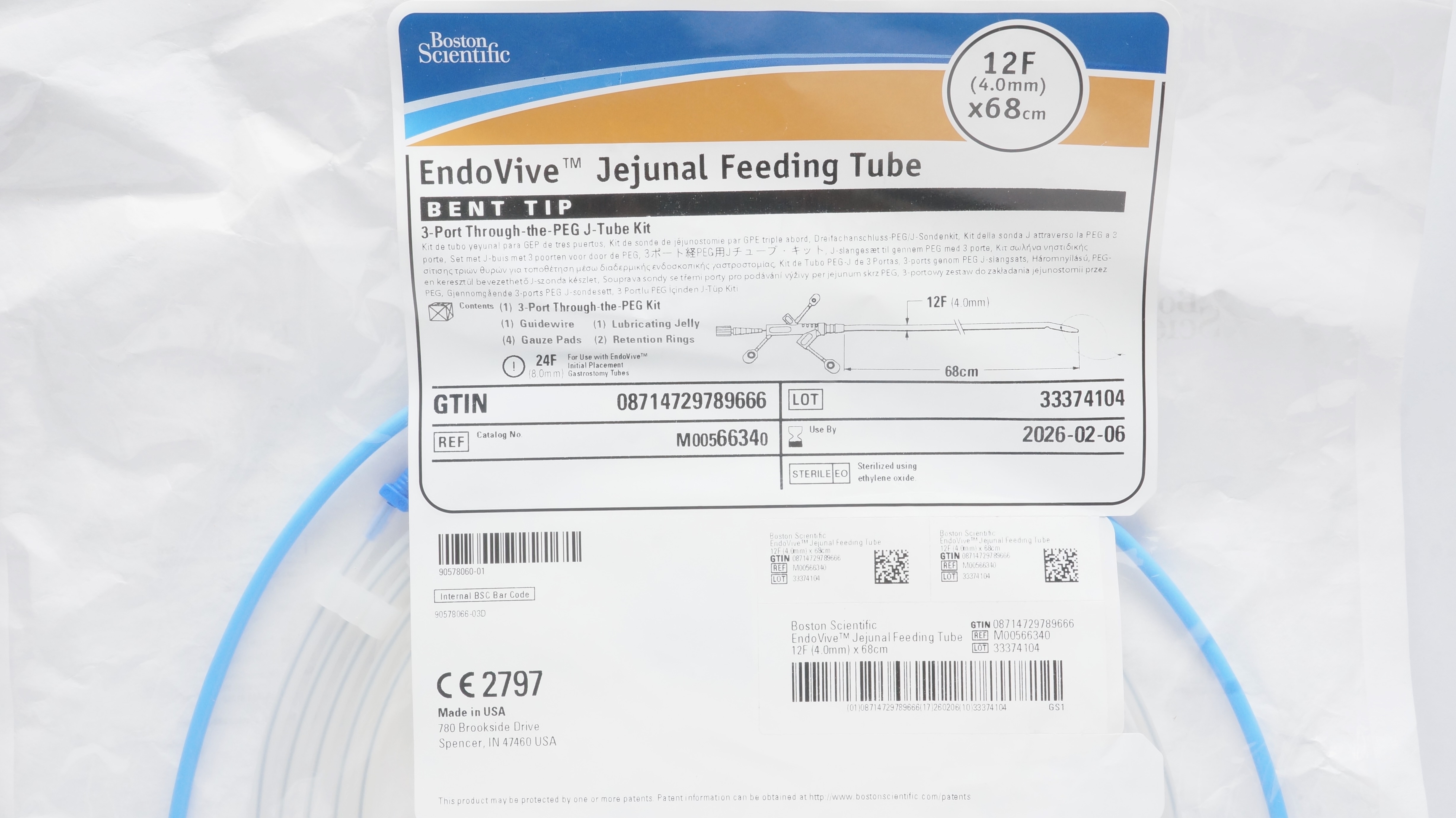 Boston Scientific M00566340 EndoVive Jejunal Feeding Tube Kit 12F x 68cm