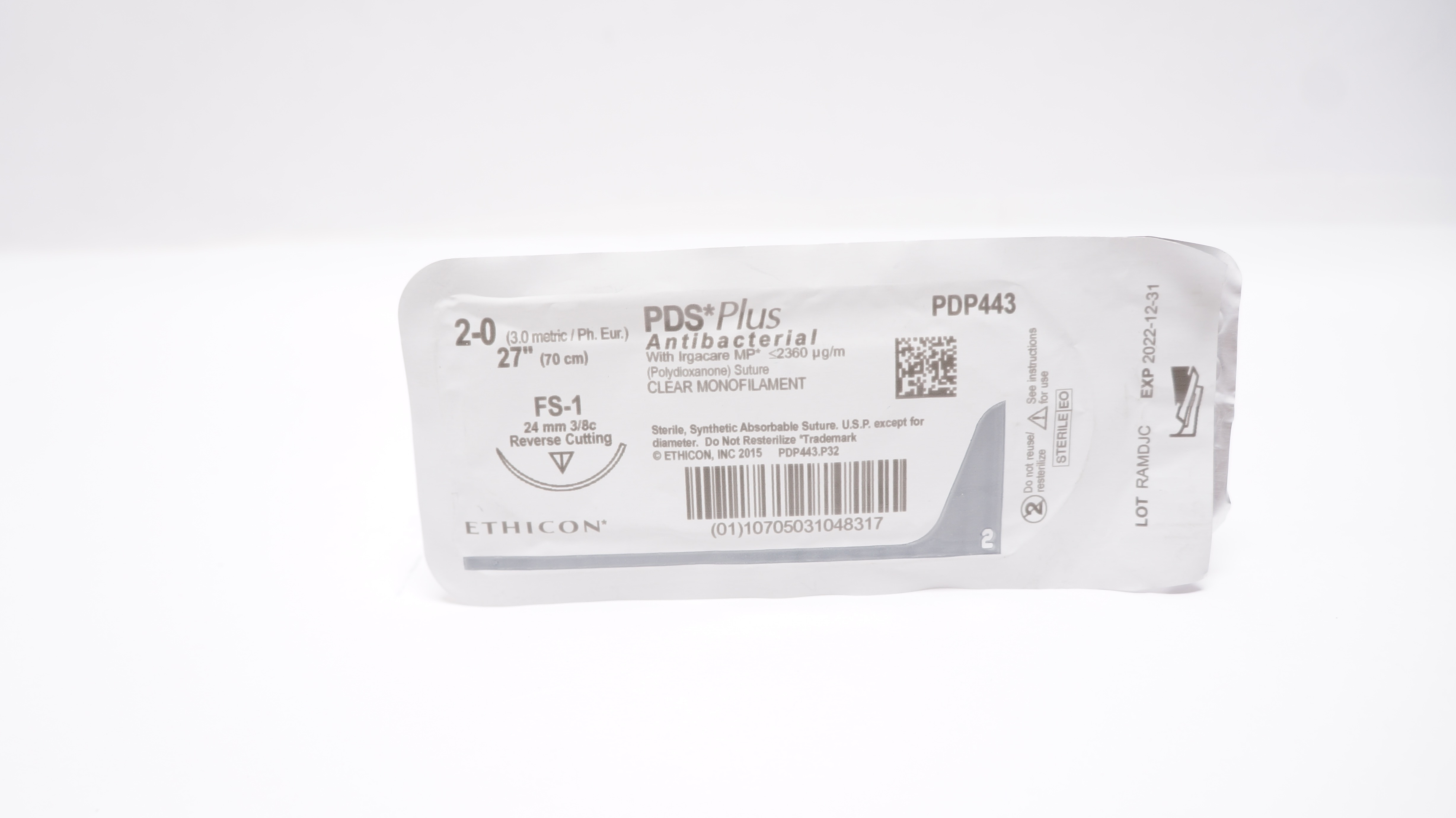 Ethicon PDP443 2-0 PDS Plus, FS-1, 24mm 3/8c Reverse Cutting, 27inch (x)